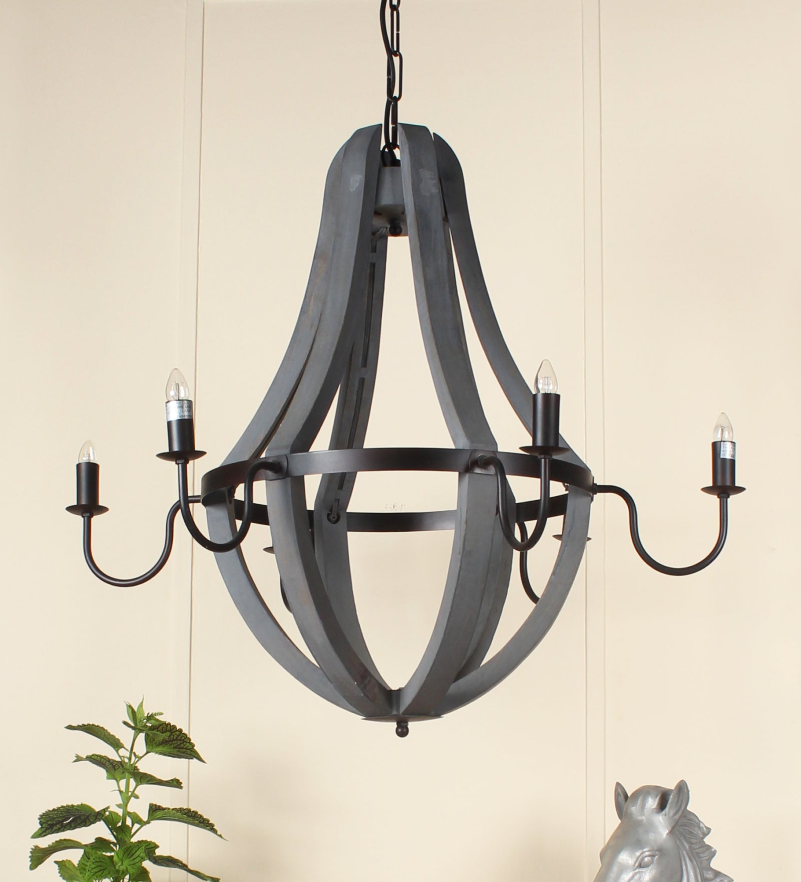 Wood Natural Brown Chandelier 6 Holder