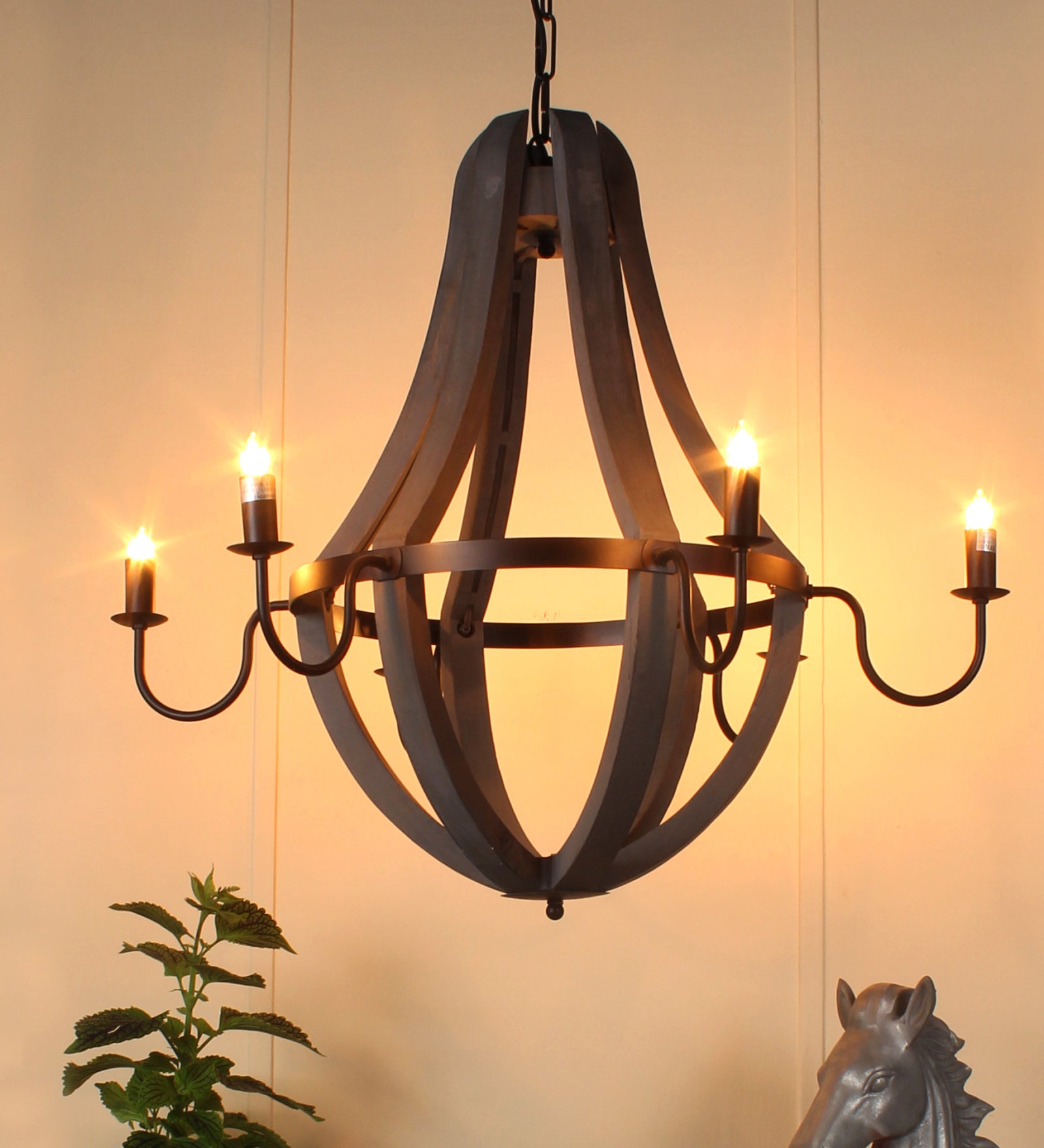 Wood Natural Brown Chandelier 6 Holder