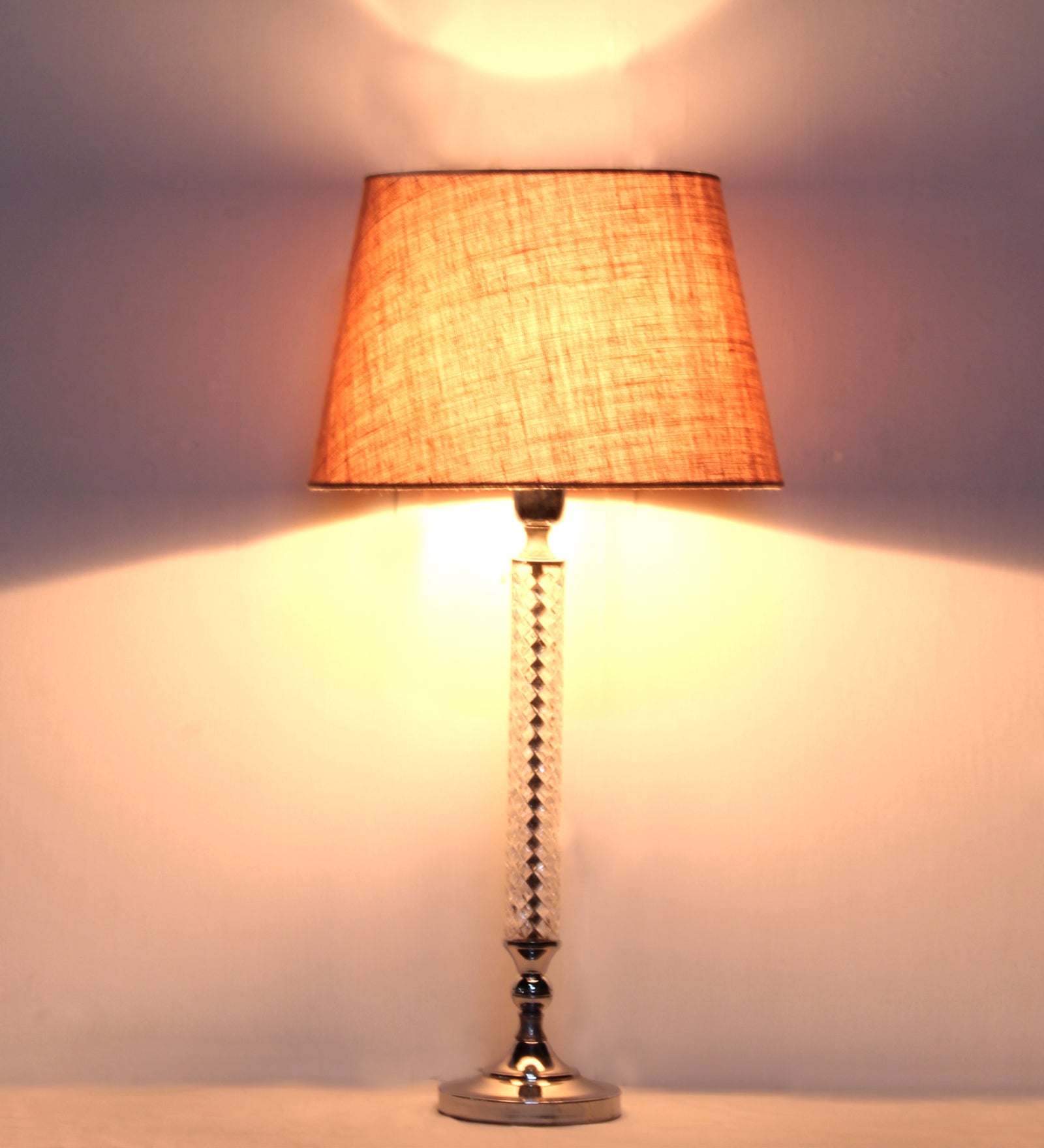 Glass & Metal Table Lamp With Lampshade