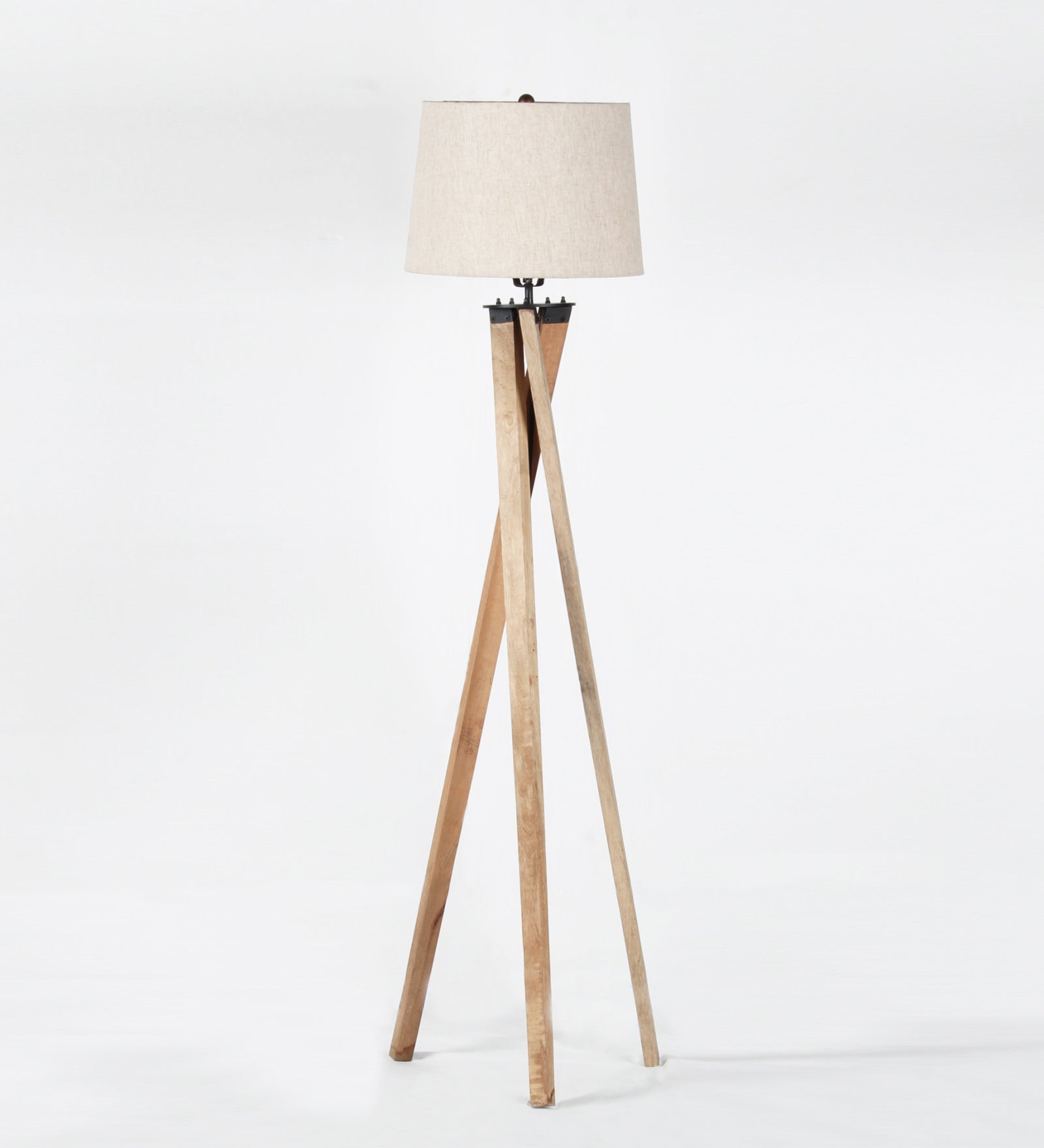 Tripod Wood Floor Lamp With Off-White Fabric Lamp shade