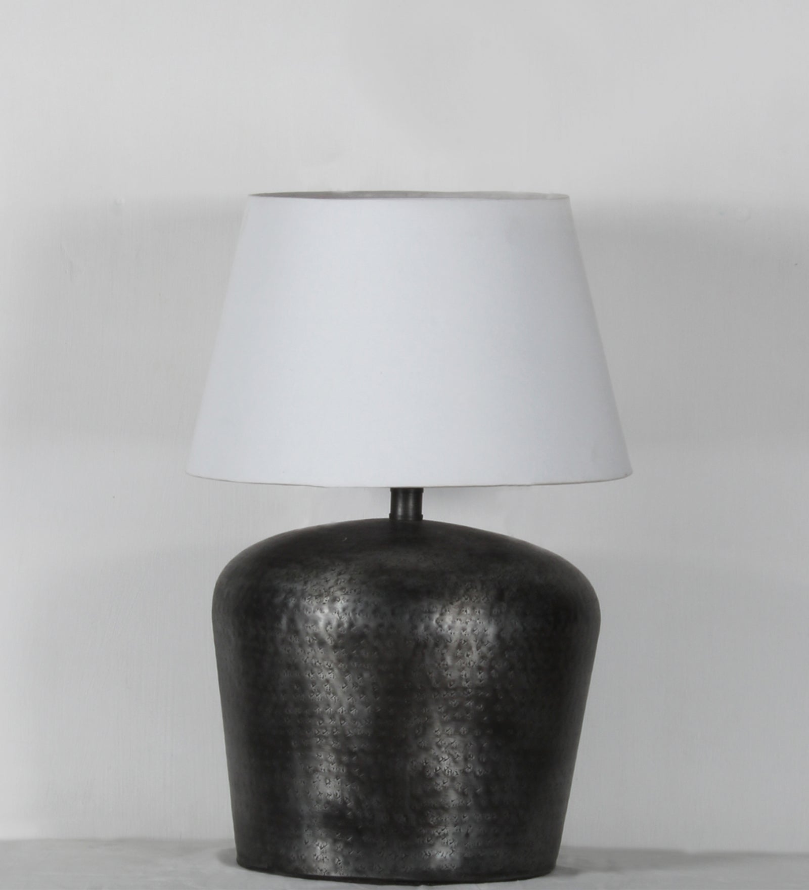 Metal Hammered Base Table Lamp with Fabric Lampshade