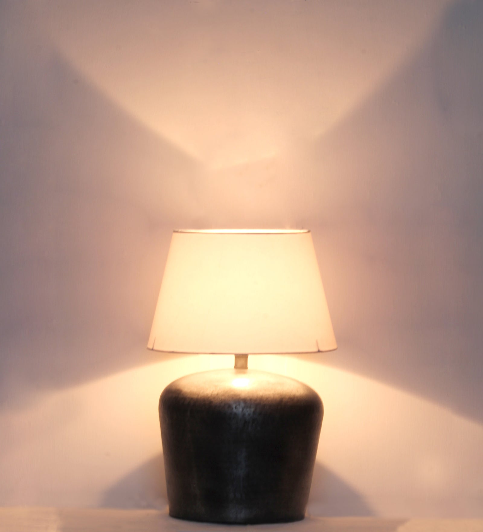 Metal Hammered Base Table Lamp with Fabric Lampshade