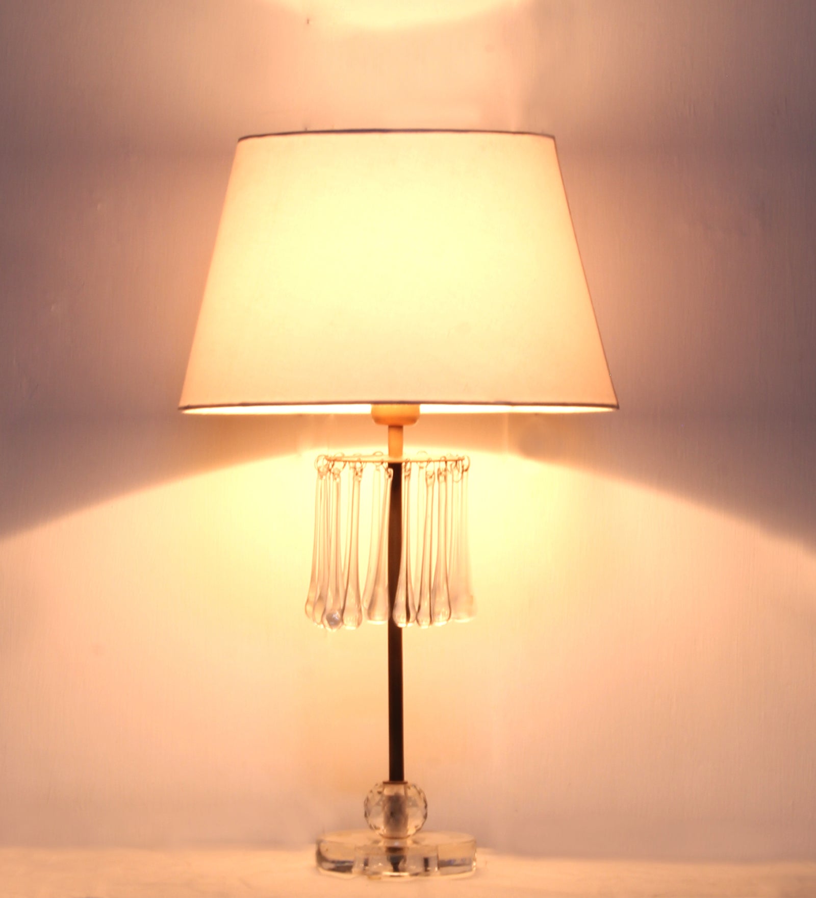 Ujjala Metal Base & Glass Tear Drop Table Lamp with Fabric Lampshade
