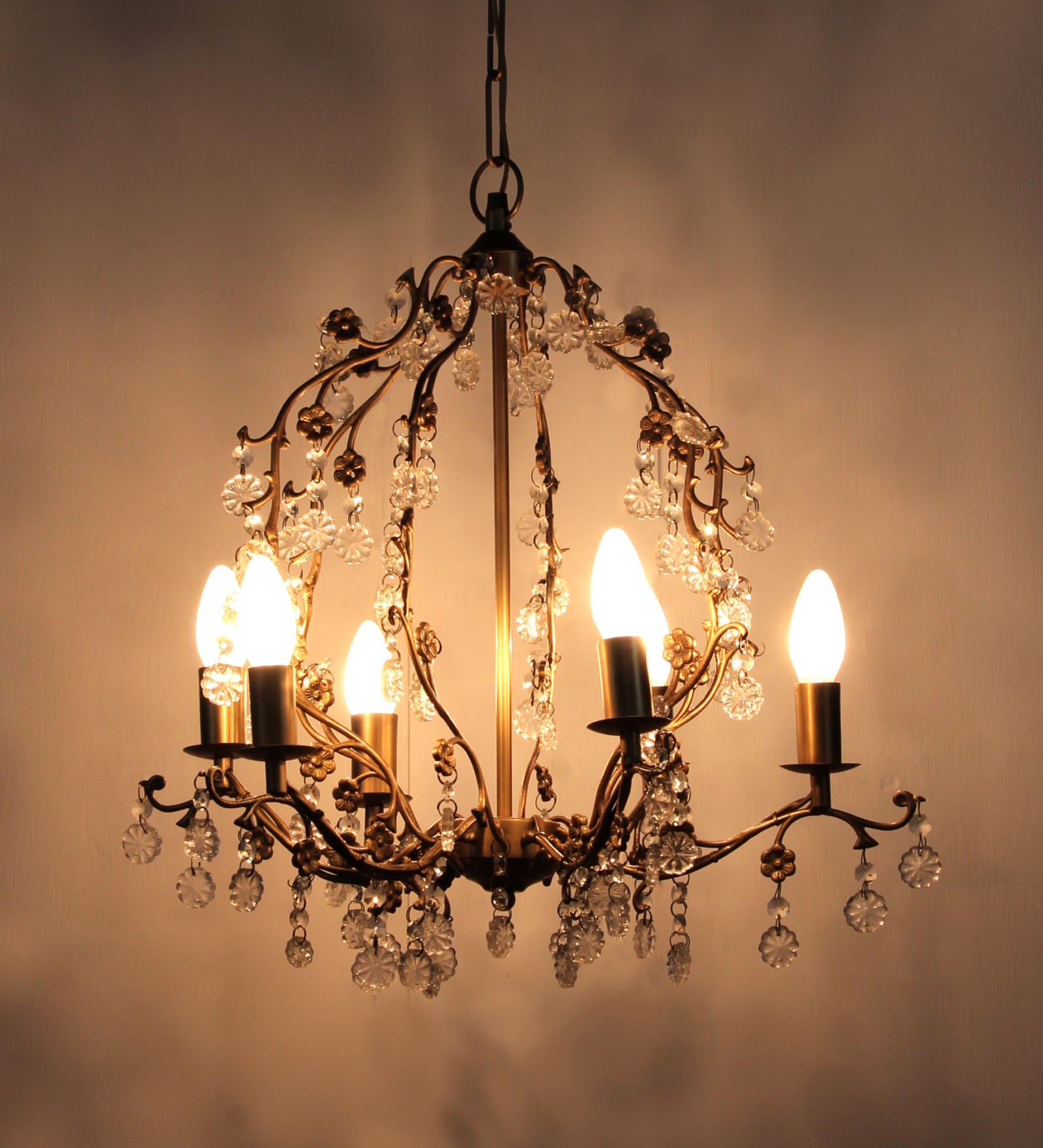 Ujjala Crystal Beads & Metal Chandelier 6 Holder