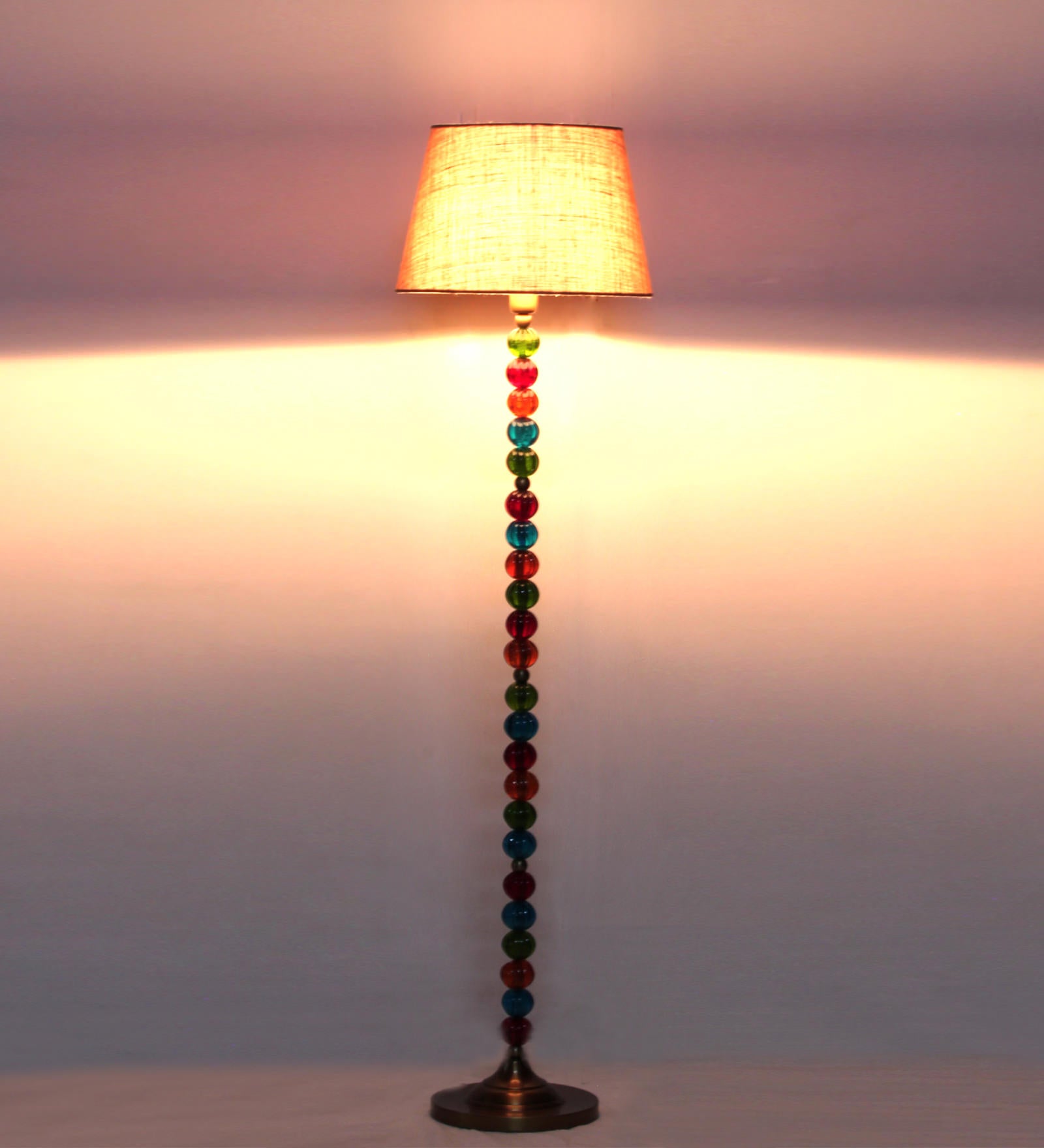 Ujjala Glass Beads Club Floor Lamp With Fabric Lamphsade