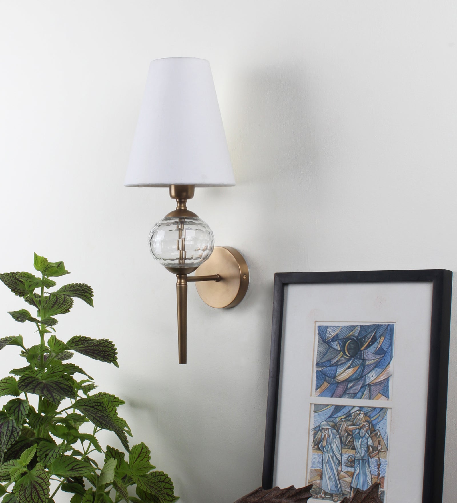 Metal upwall light Glass Globe with shade