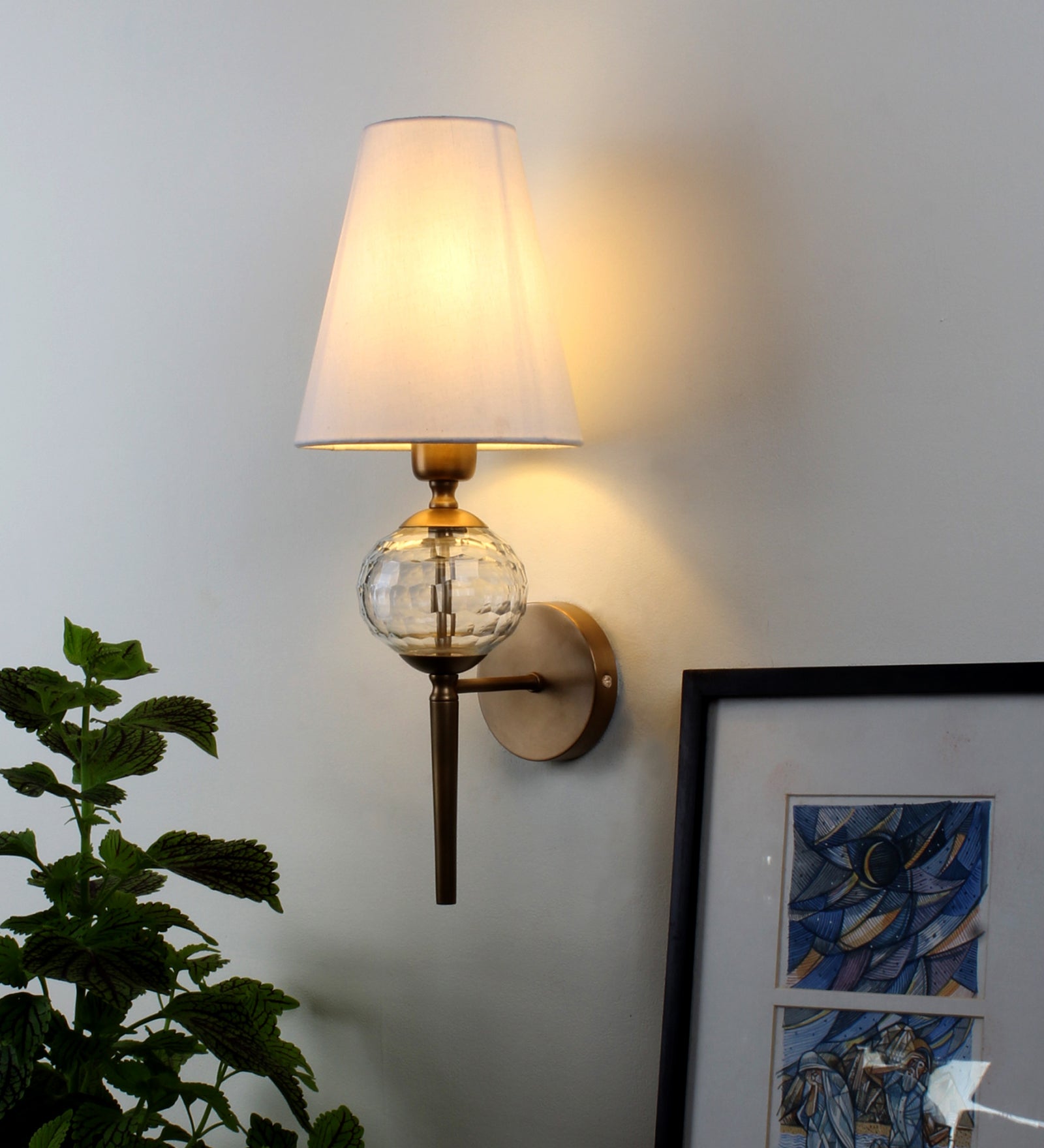 Metal upwall light Glass Globe with shade