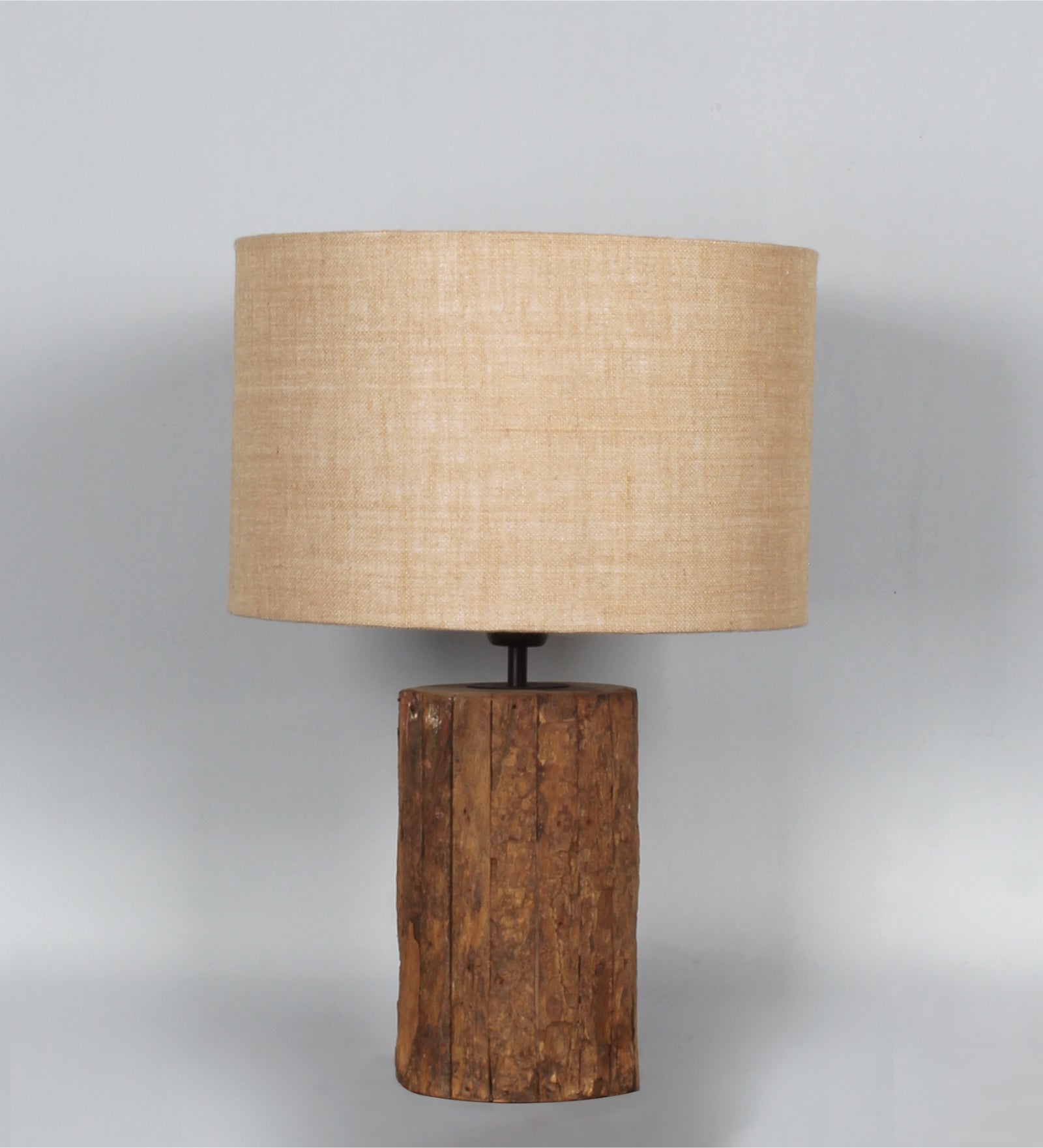 Ujjala Bark Wood Table Lamp With Natural Jute Shade