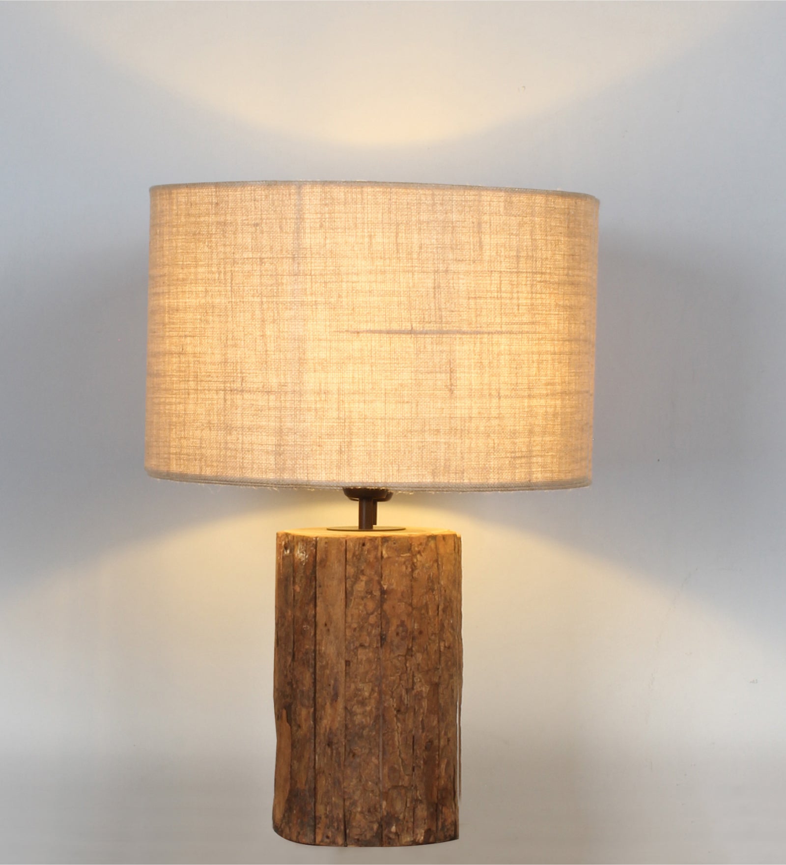 Ujjala Bark Wood Table Lamp With Natural Jute Shade