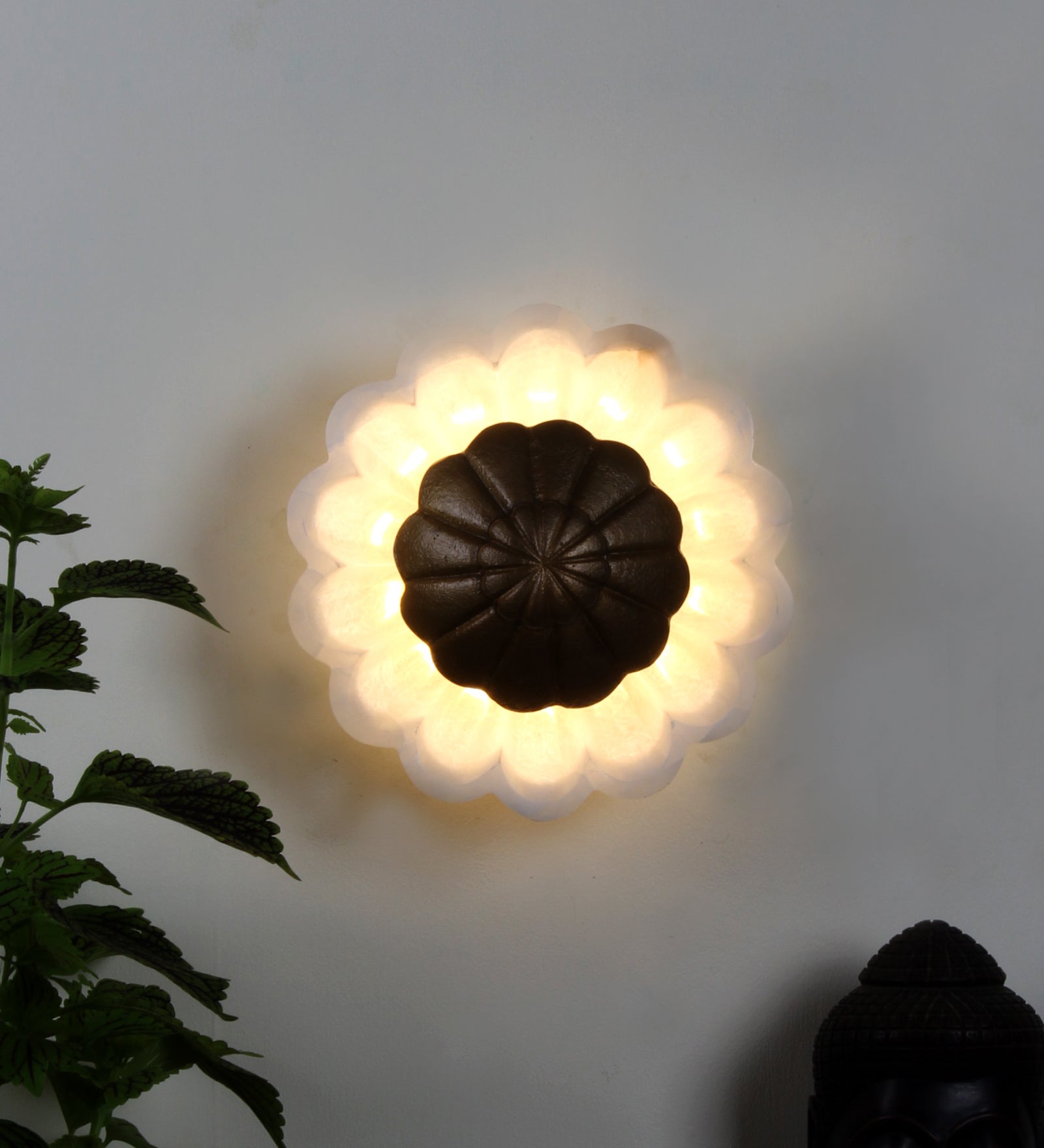 Inbuilt LED Flower Alabaster & Metal Wall Light
