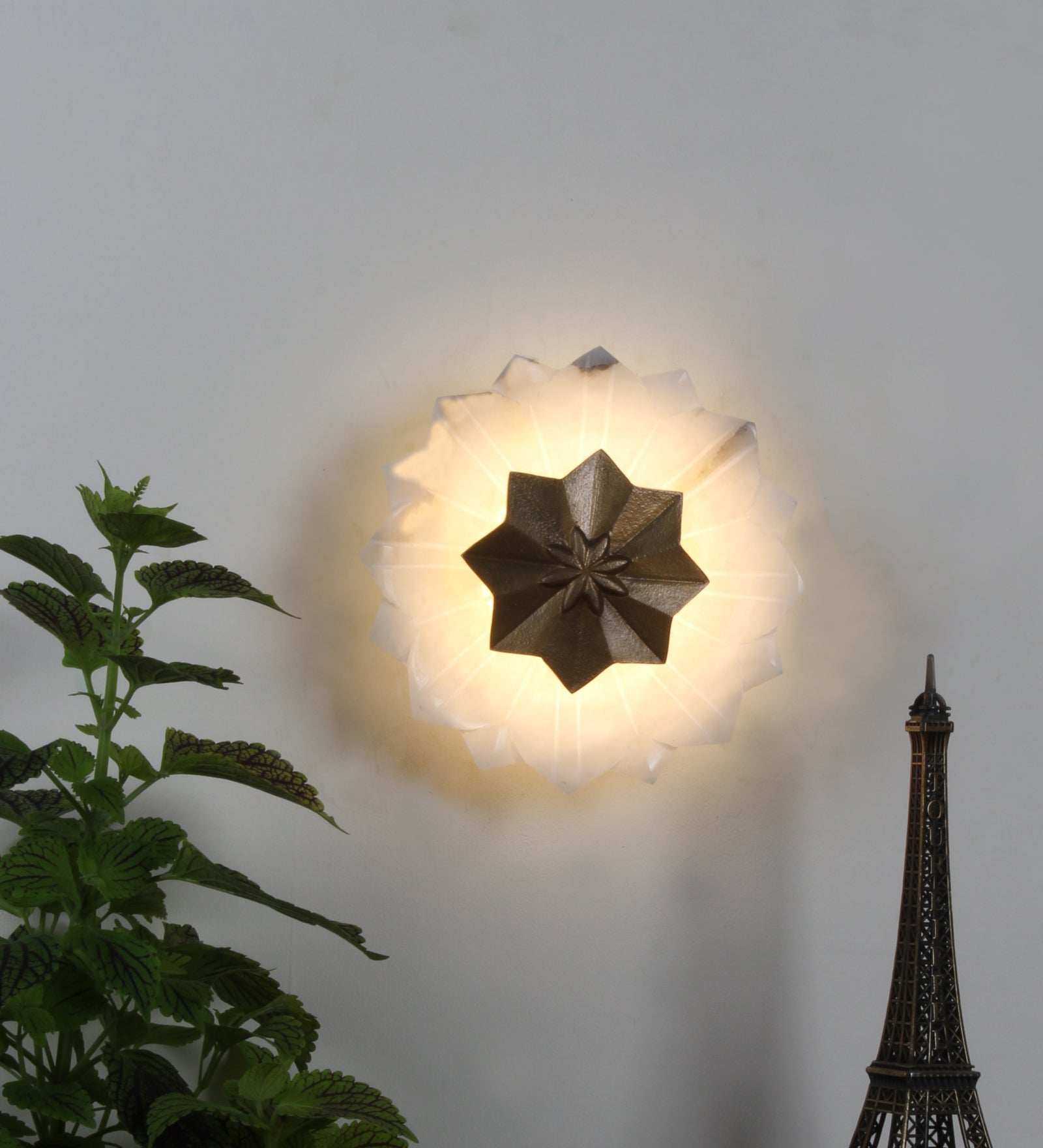 Inbuilt LED Flower Alabaster & Metal Wall Light