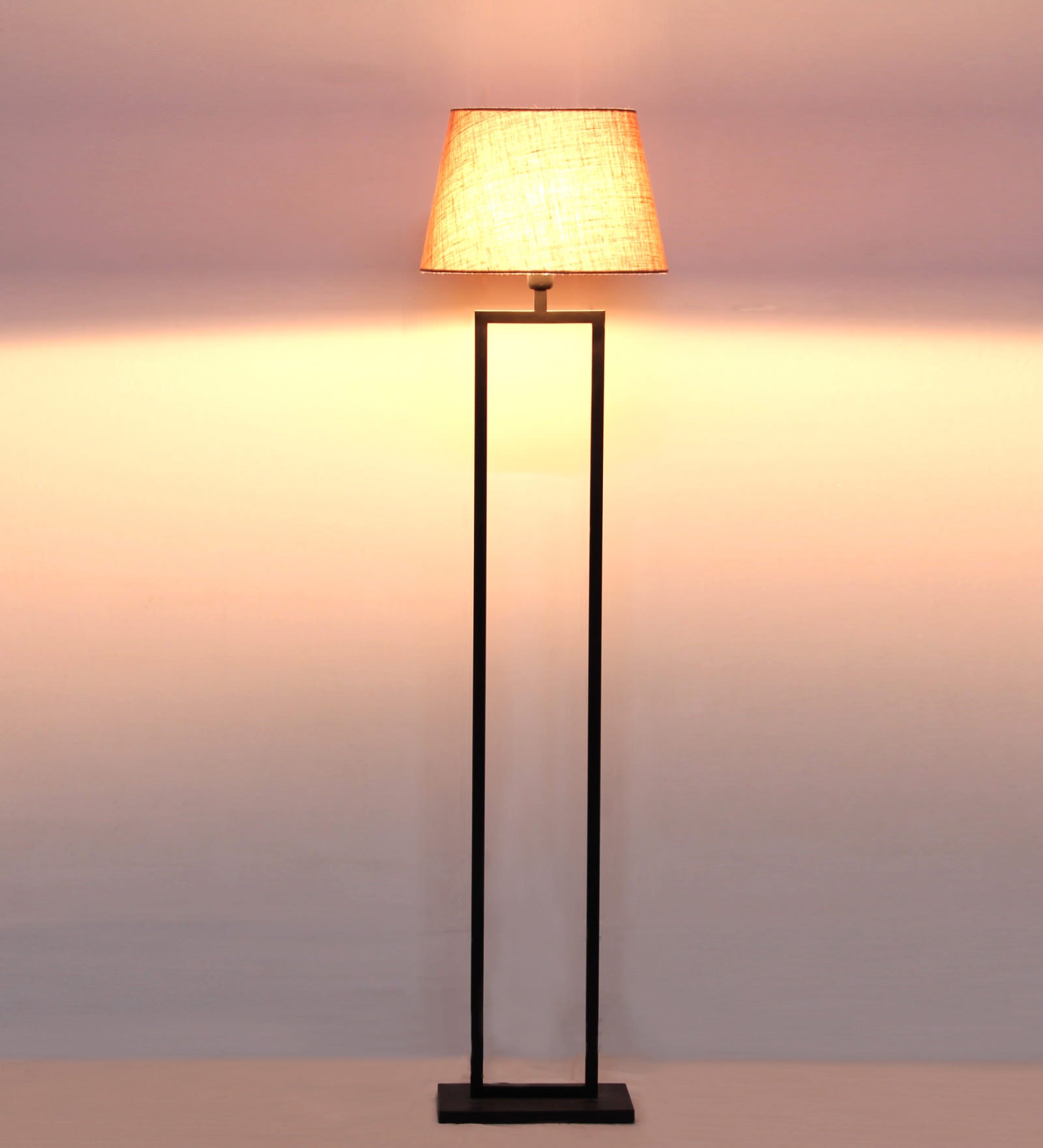 Black Metal Club Floor Lamp with Fabric Lampshade