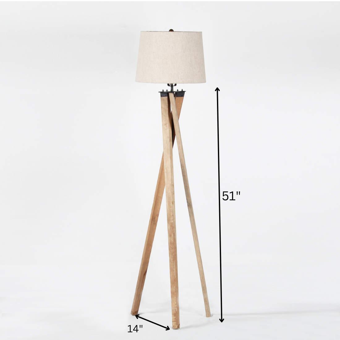 Tripod Wood Floor Lamp With Off-White Fabric Lamp shade