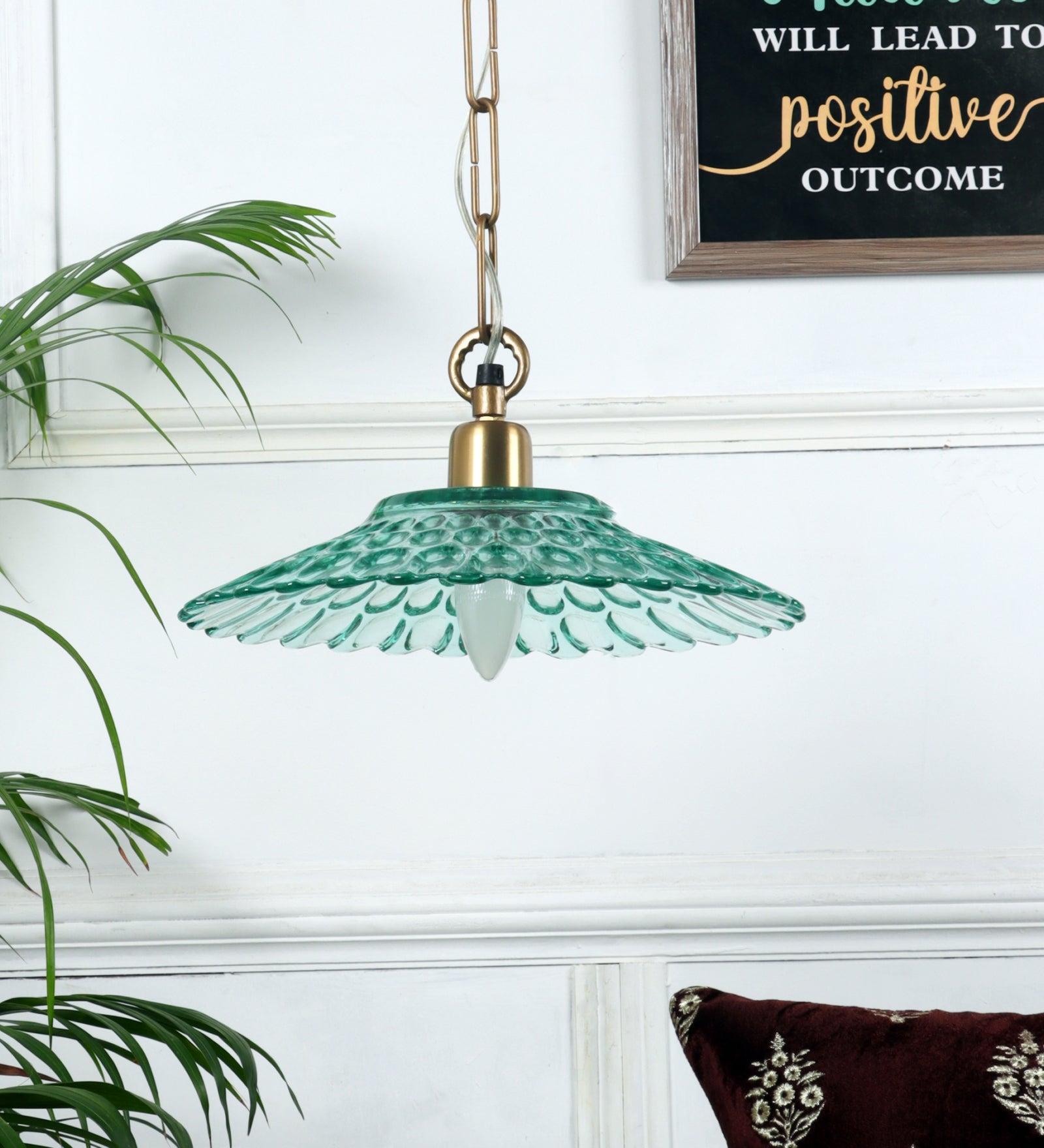 Hanging Ceiling Light Green Glass Fixture