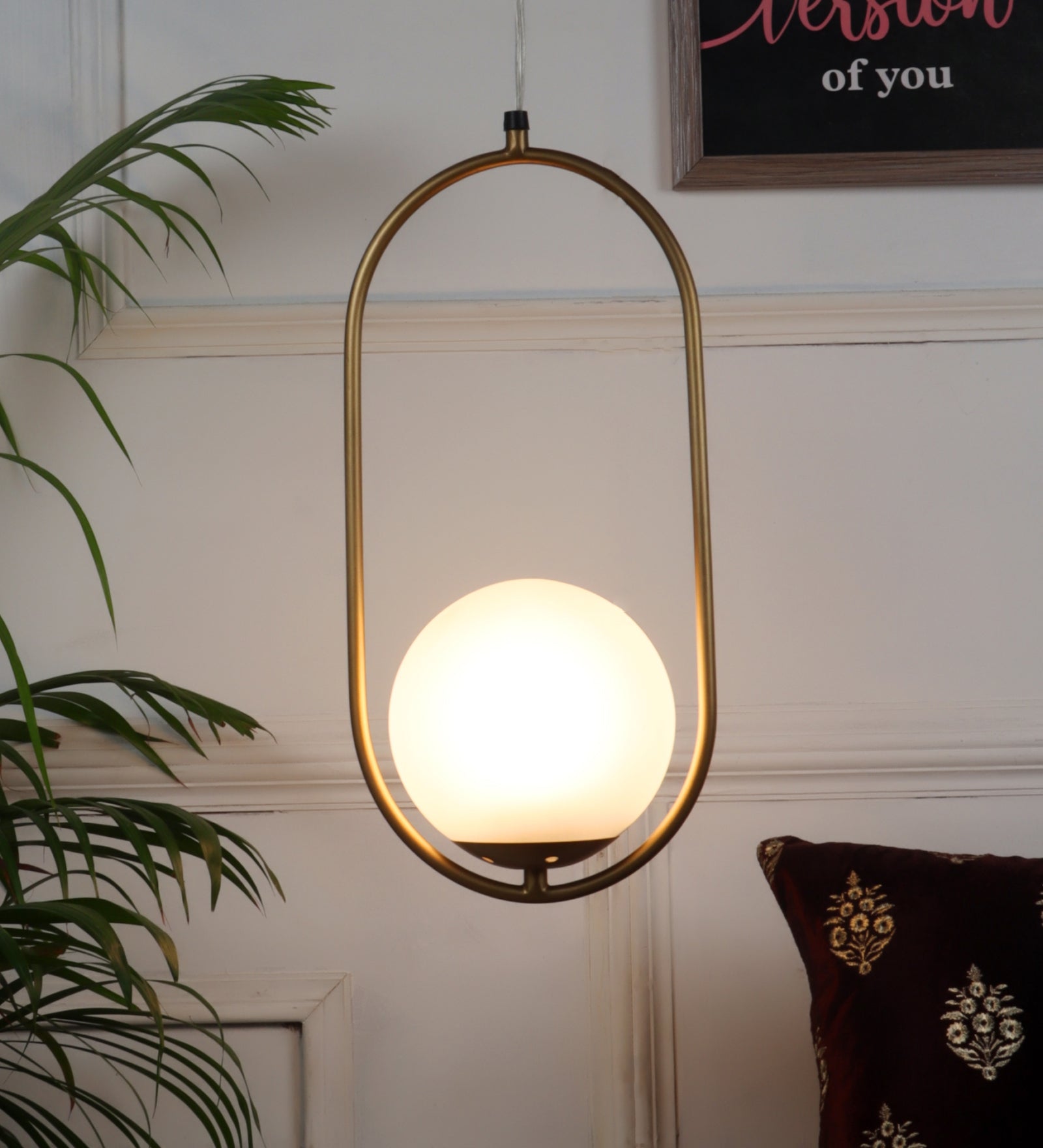 Pendant Light Antique Brass Finish 1 Frosted Glass Globe