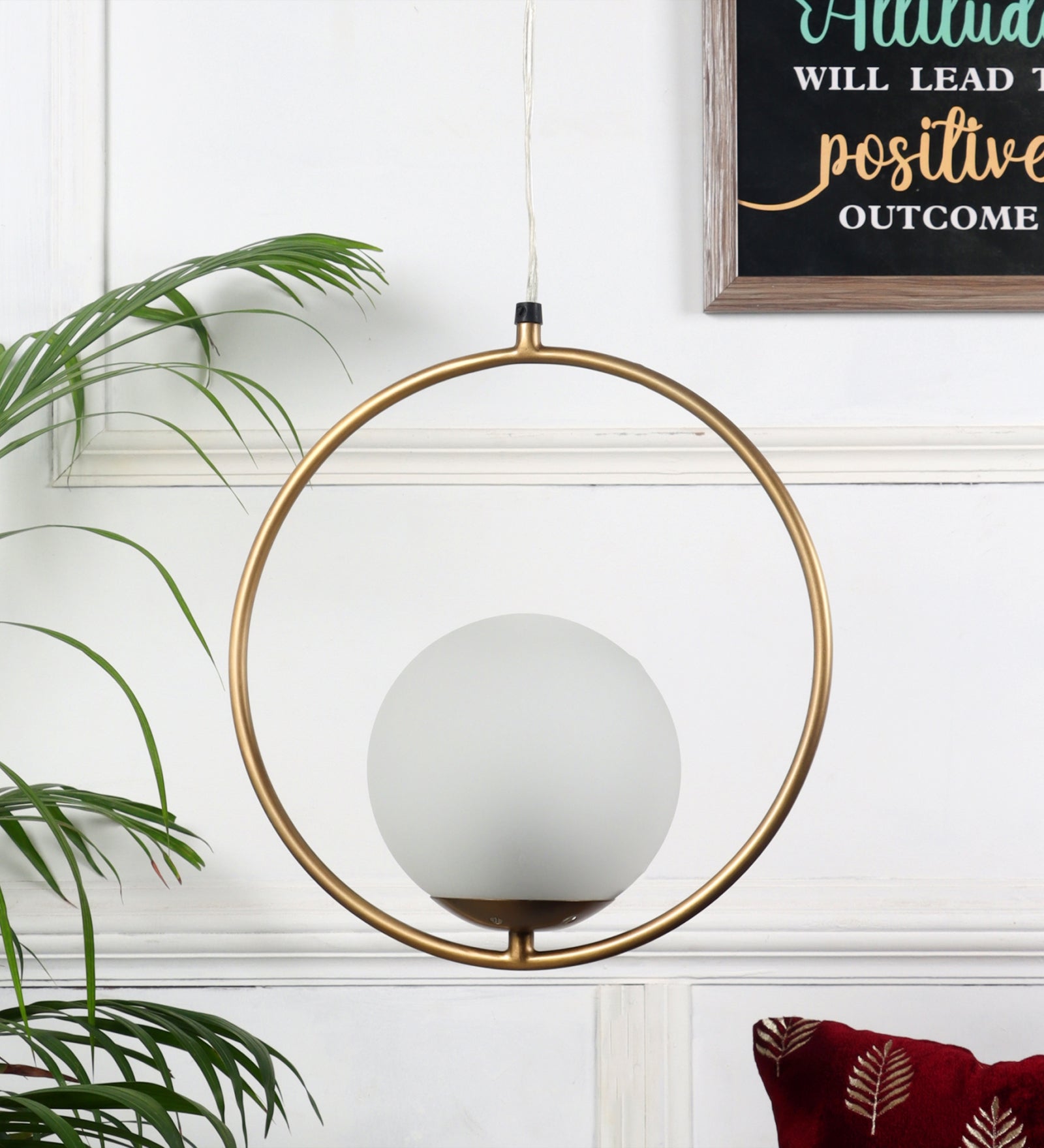 Metal Circle Pendent Light With 1 Frosted Globe