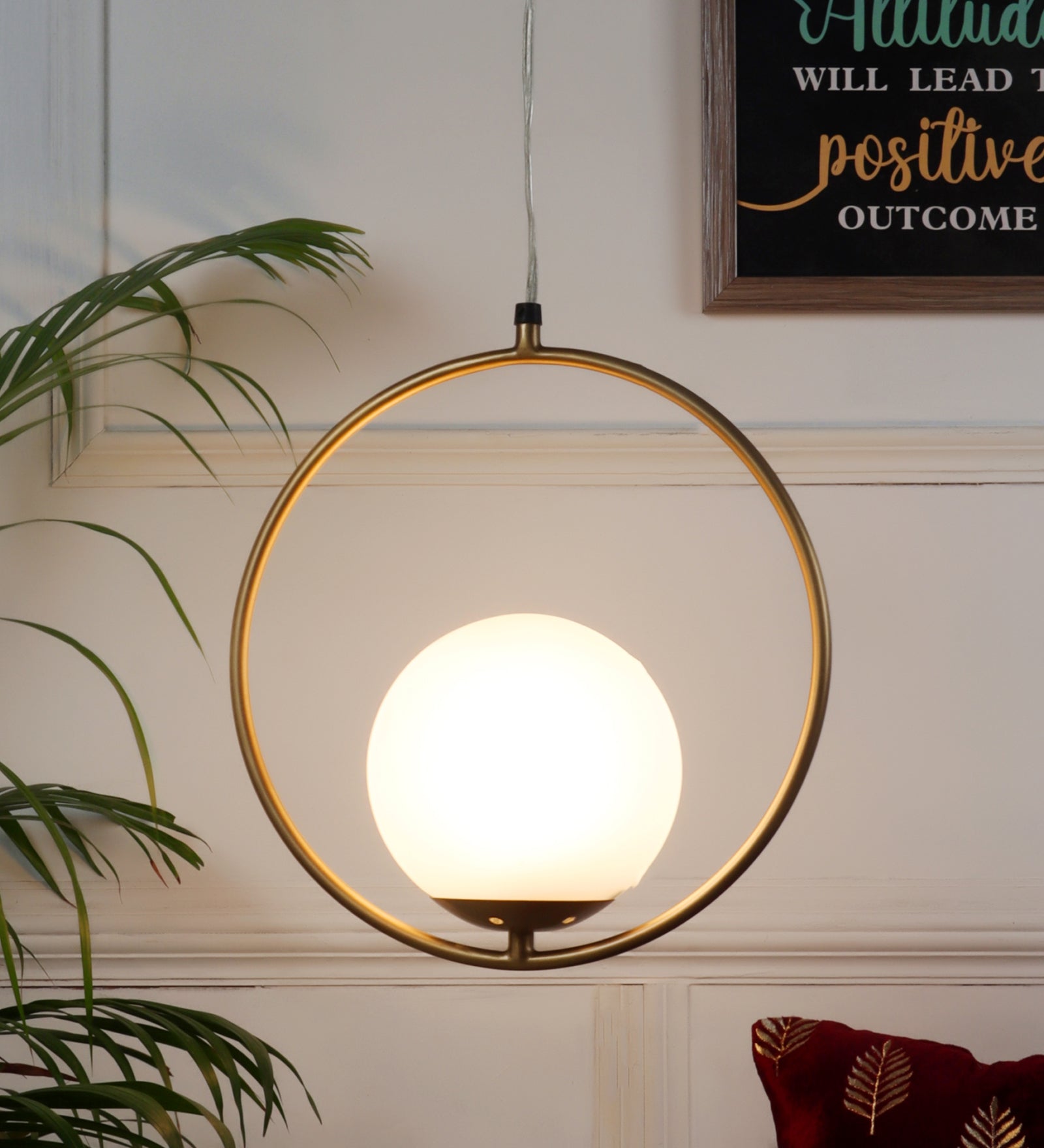 Metal Circle Pendent Light With 1 Frosted Globe