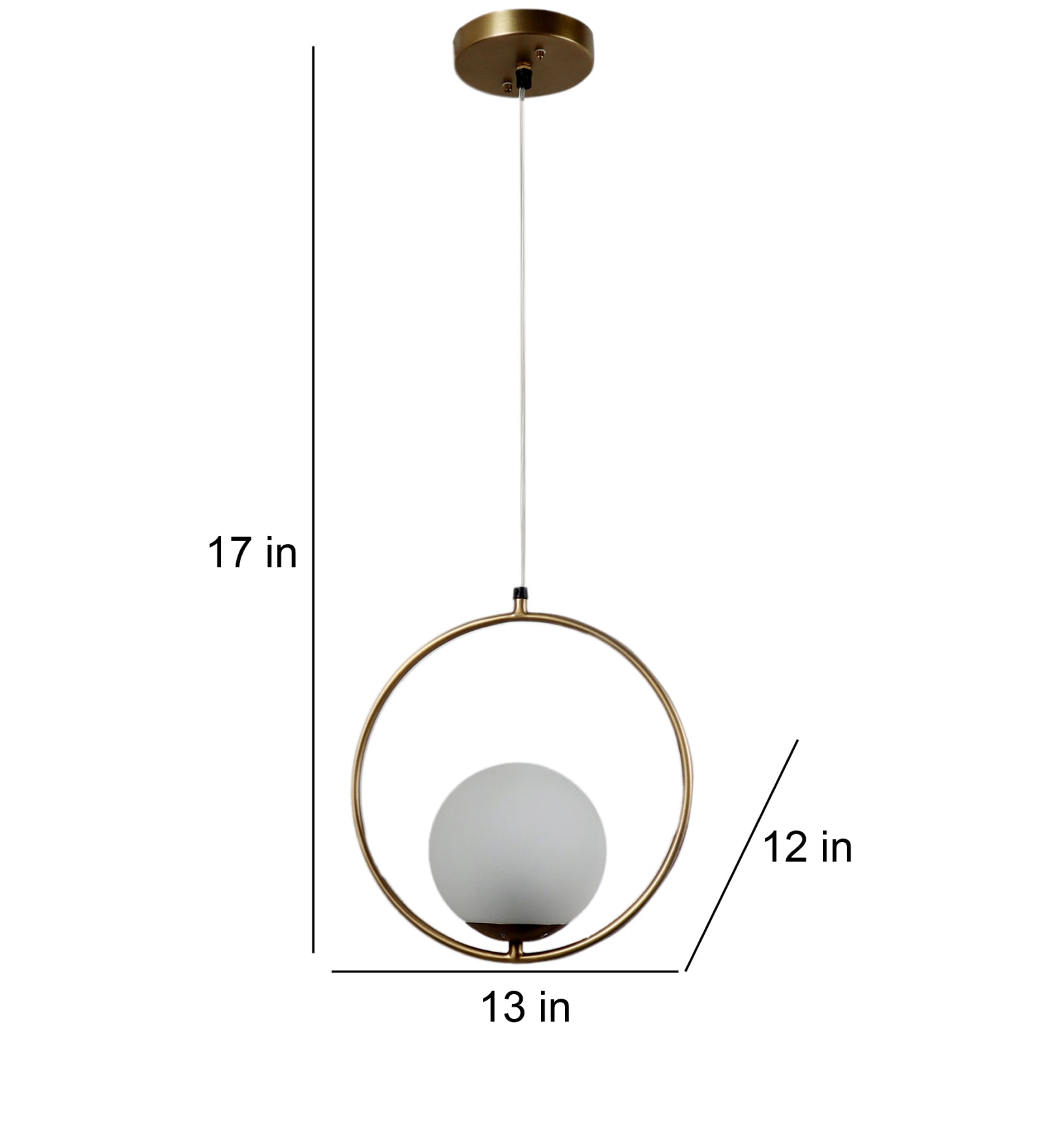 Metal Circle Pendent Light With 1 Frosted Globe