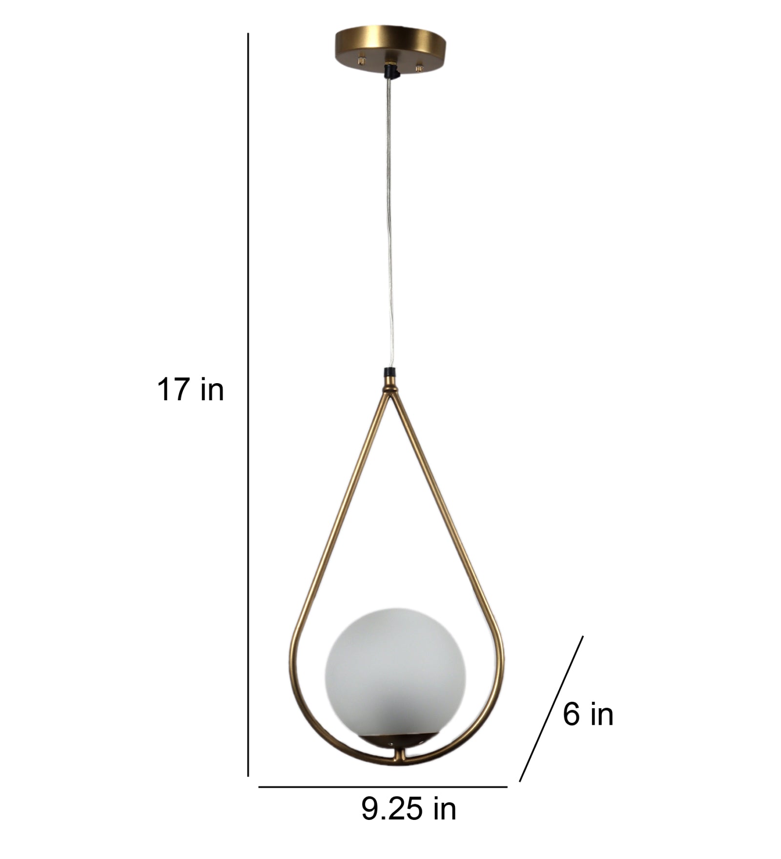 Metal Drop Pendent Light With Frosted Globe