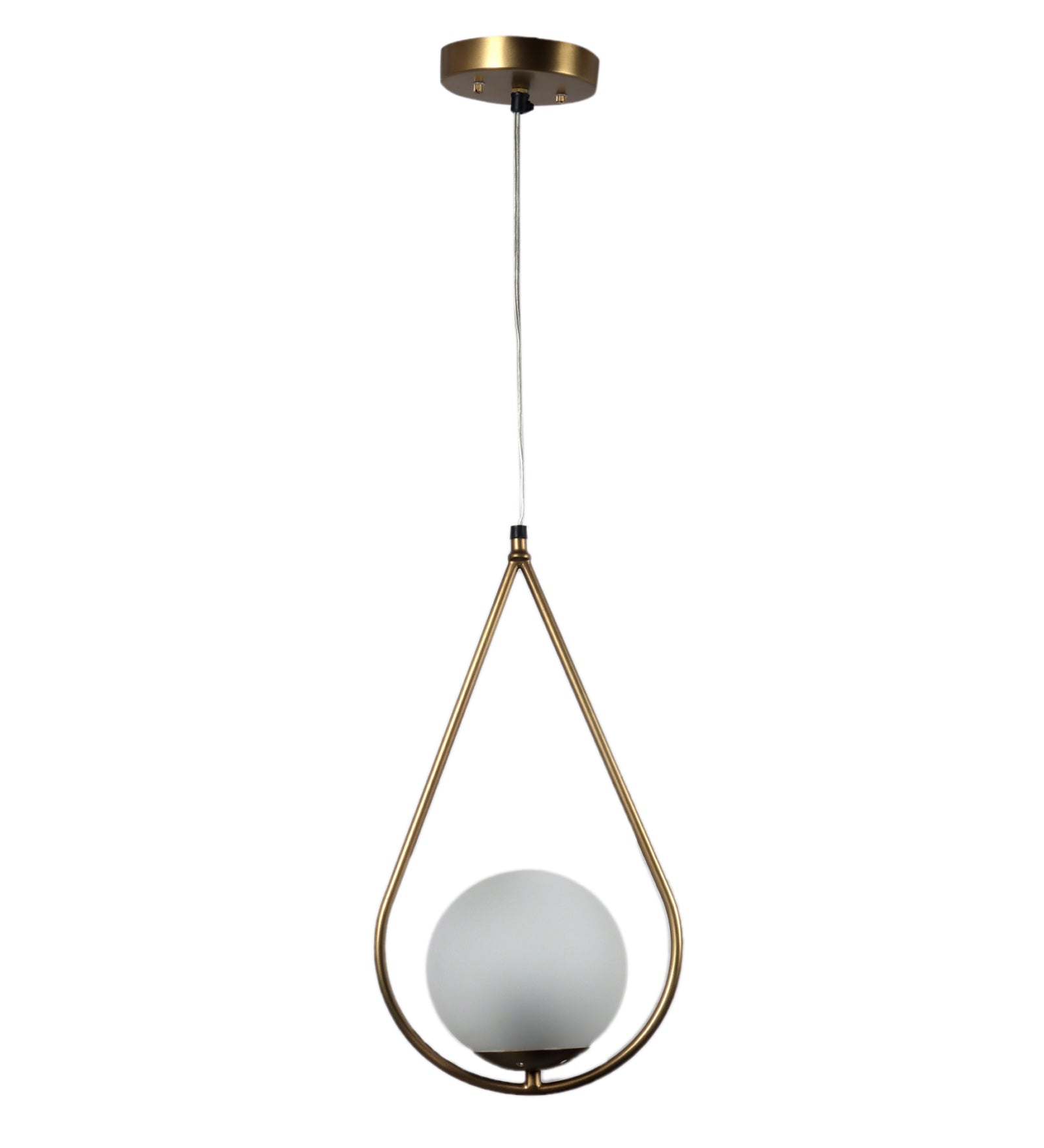 Metal Drop Pendent Light With Frosted Globe