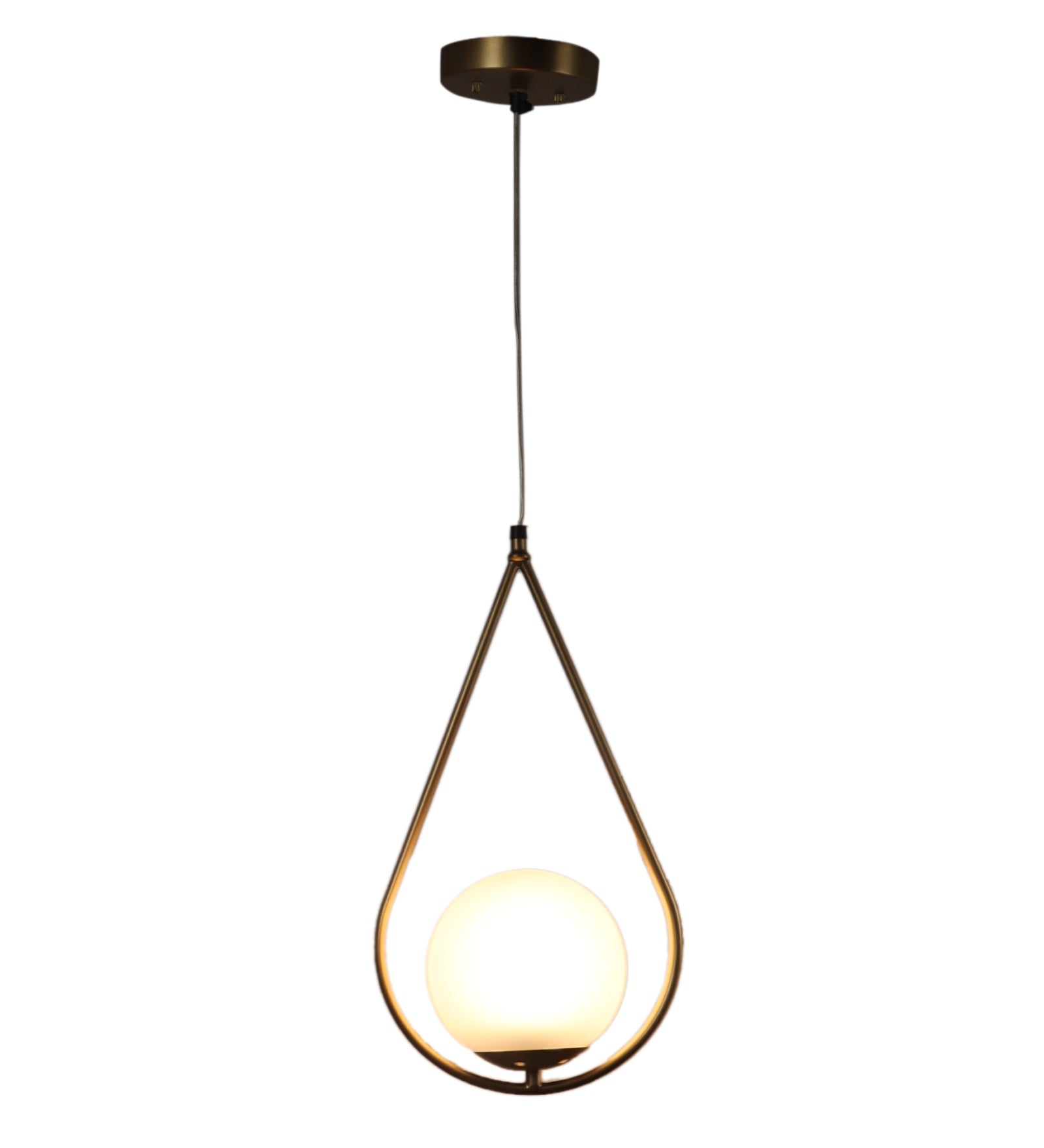 Metal Drop Pendent Light With Frosted Globe