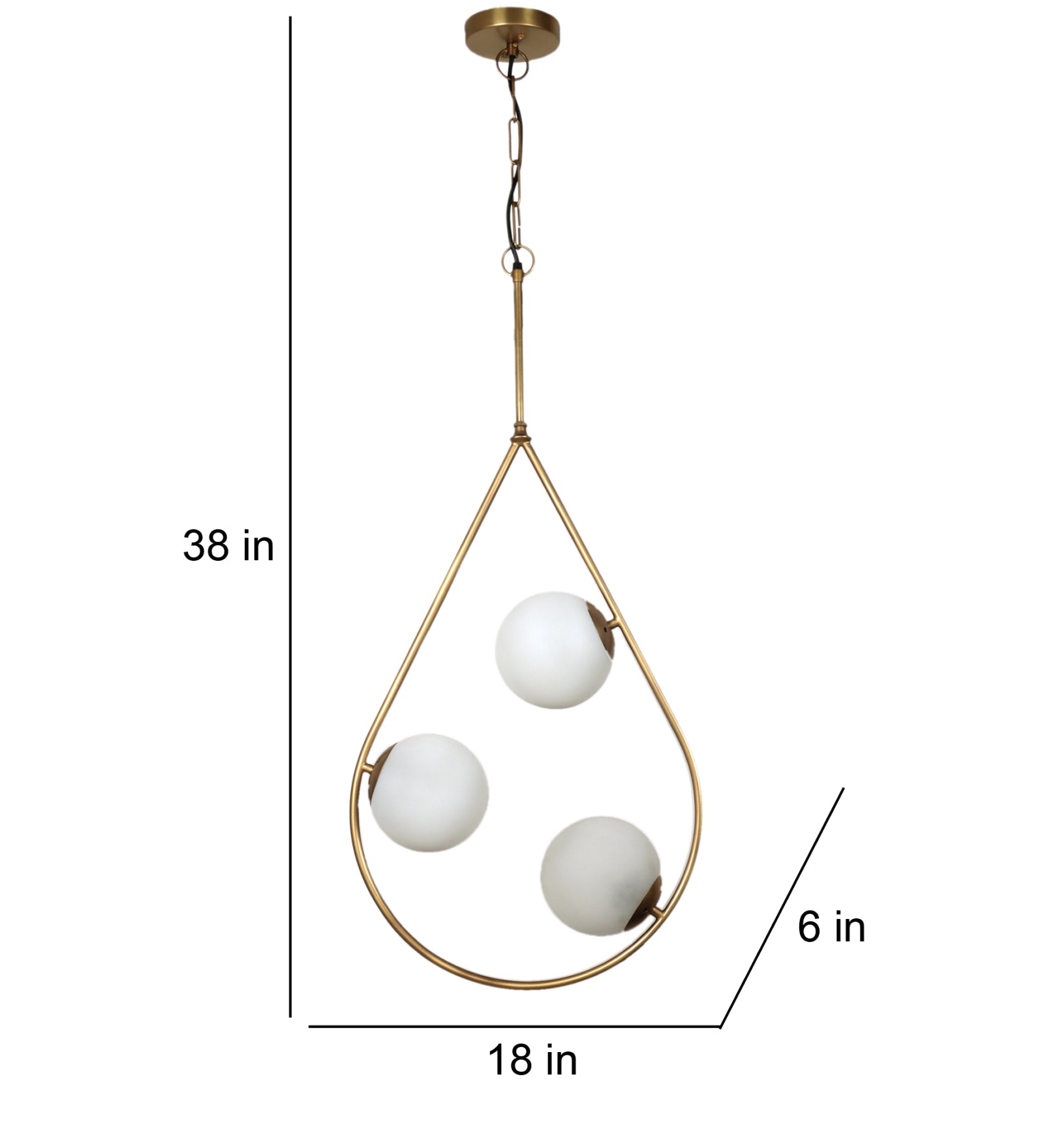 Metal Drop Pendent Light With 3 Frosted Globe