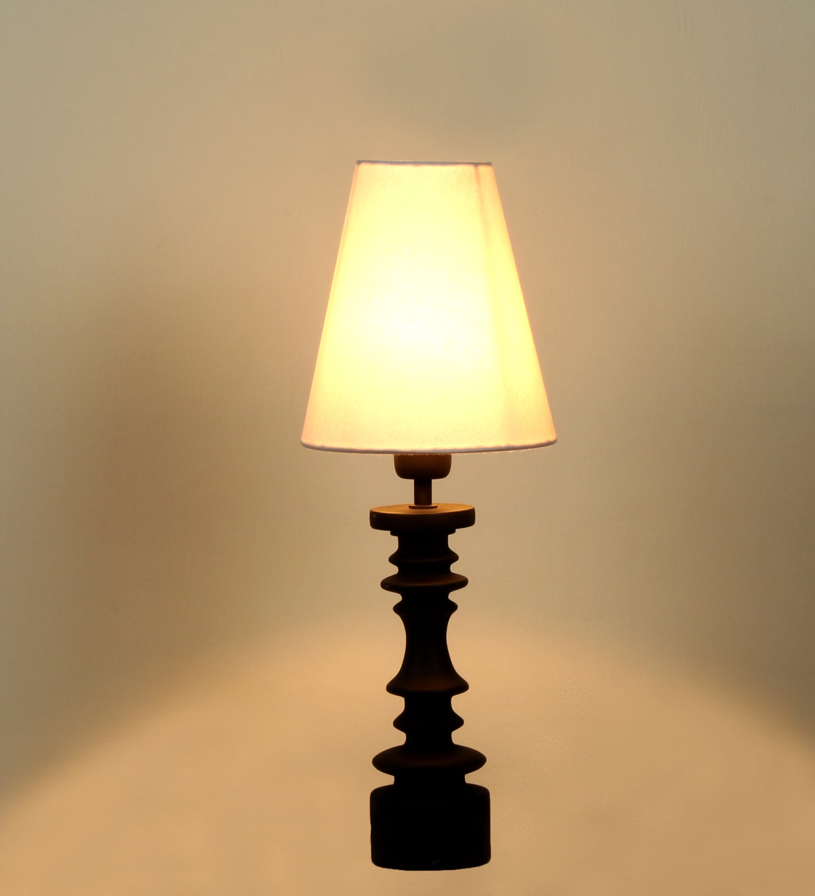 Ujjala Dark Grey Wood Table Lamp With Off White Lamp Shade