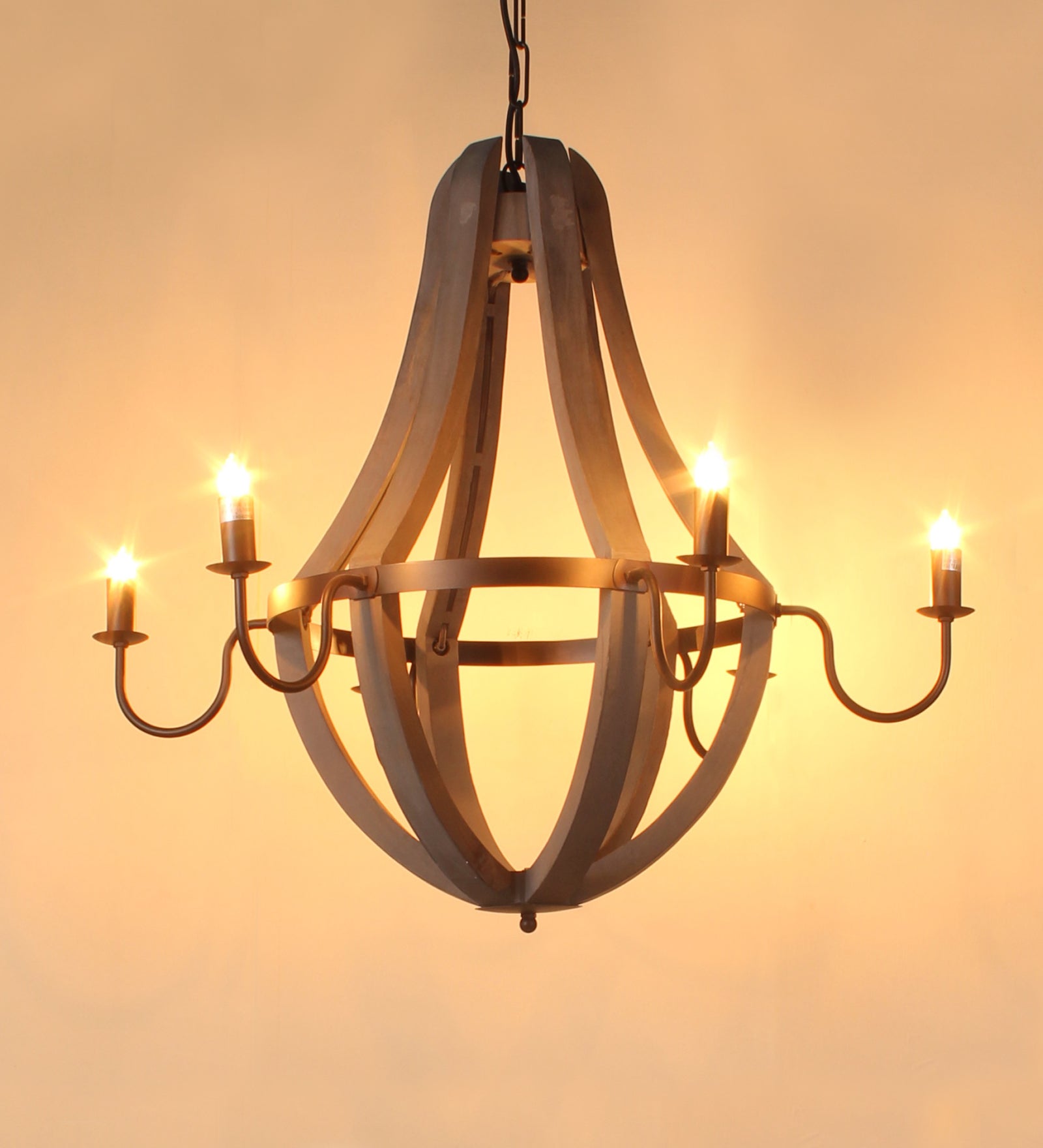 Wood Natural Brown Chandelier 6 Holder