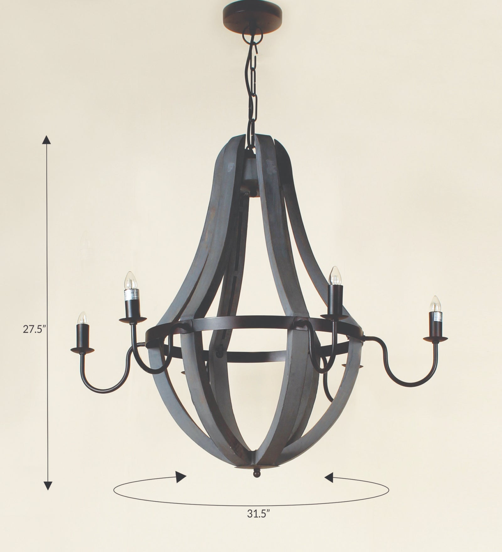 Wood Natural Brown Chandelier 6 Holder