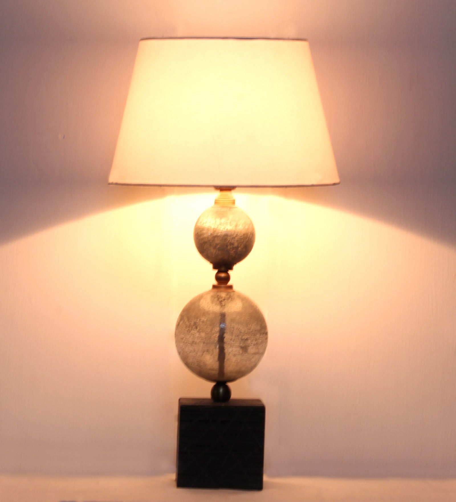 Ujjala Glass & Metal Table Lamp With Fabric Lampshade