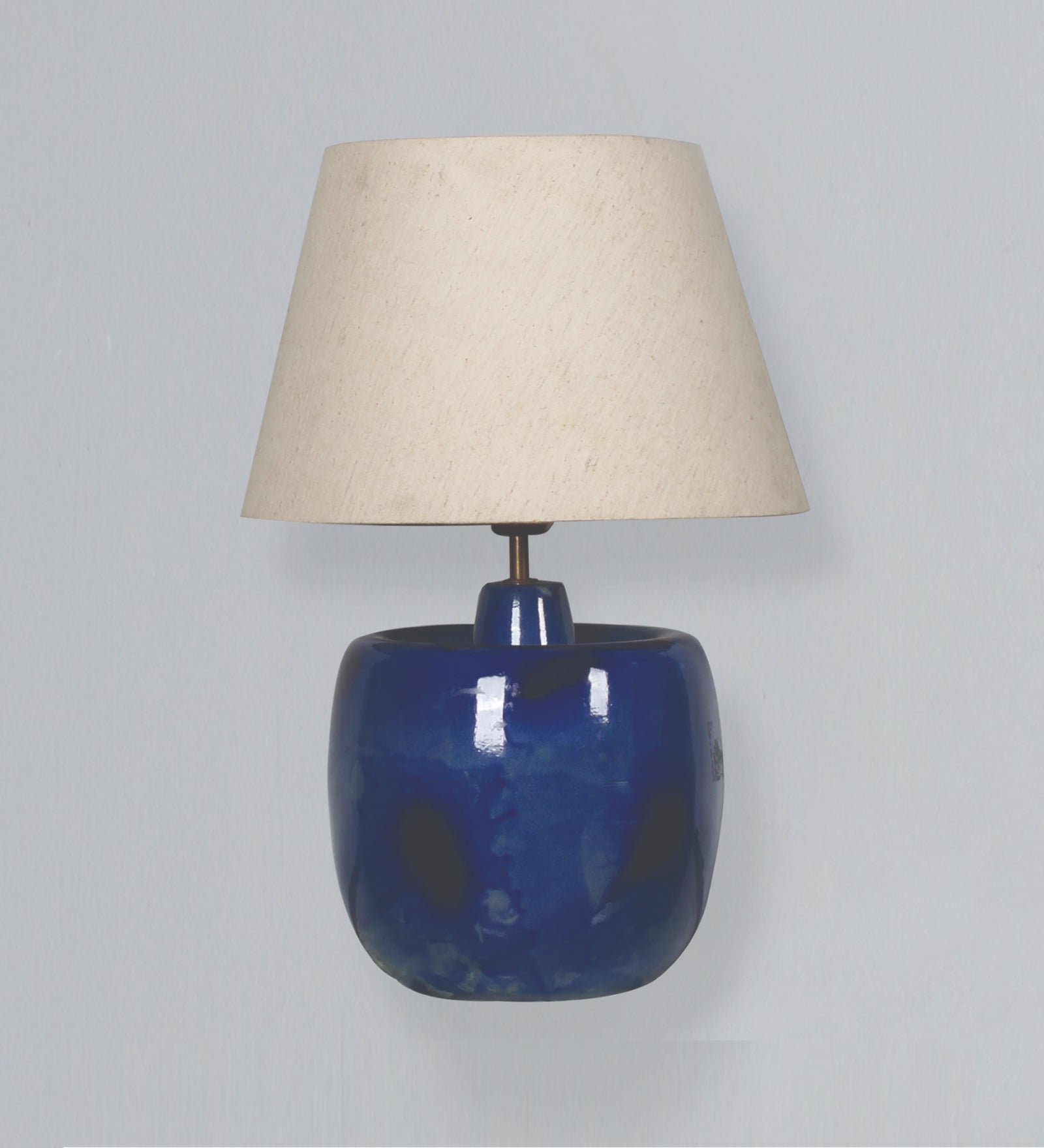 Ujjala Ceramic Table Lamp Pot Shape blue color with Off-White Lamp Shade