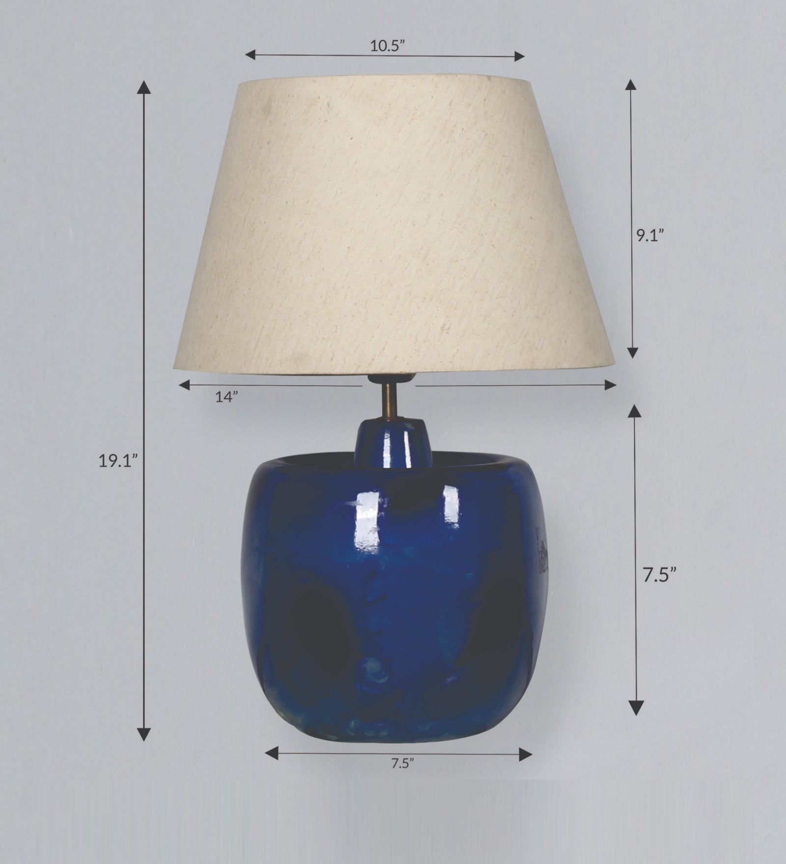 Ujjala Ceramic Table Lamp Pot Shape blue color with Off-White Lamp Shade