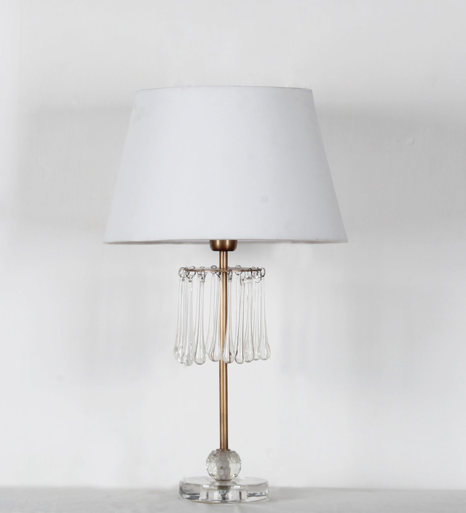 Ujjala Metal Base & Glass Tear Drop Table Lamp with Fabric Lampshade