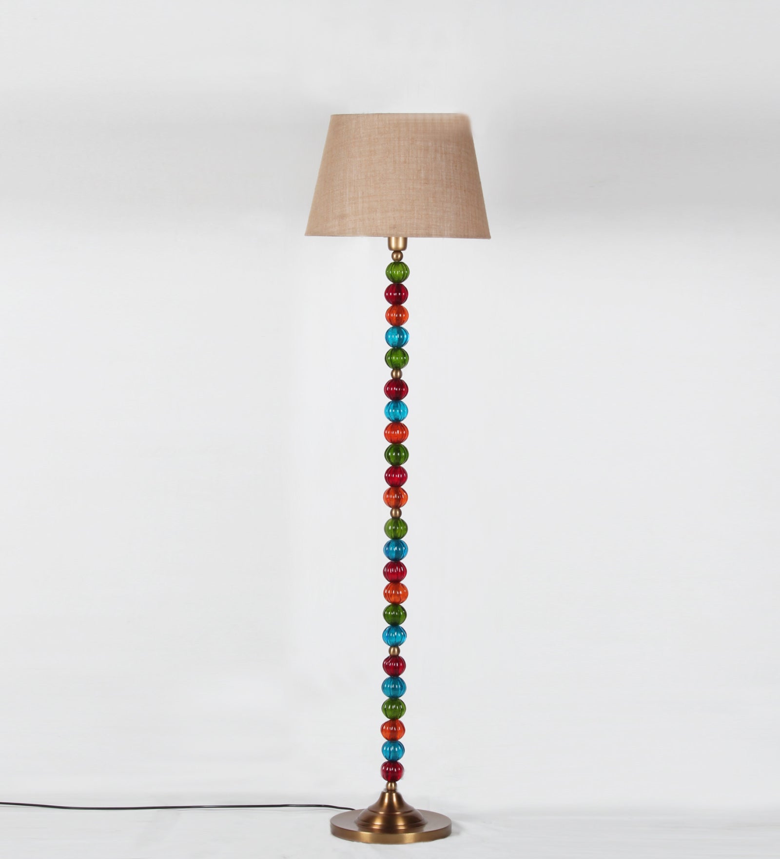 Ujjala Glass Beads Club Floor Lamp With Fabric Lamphsade