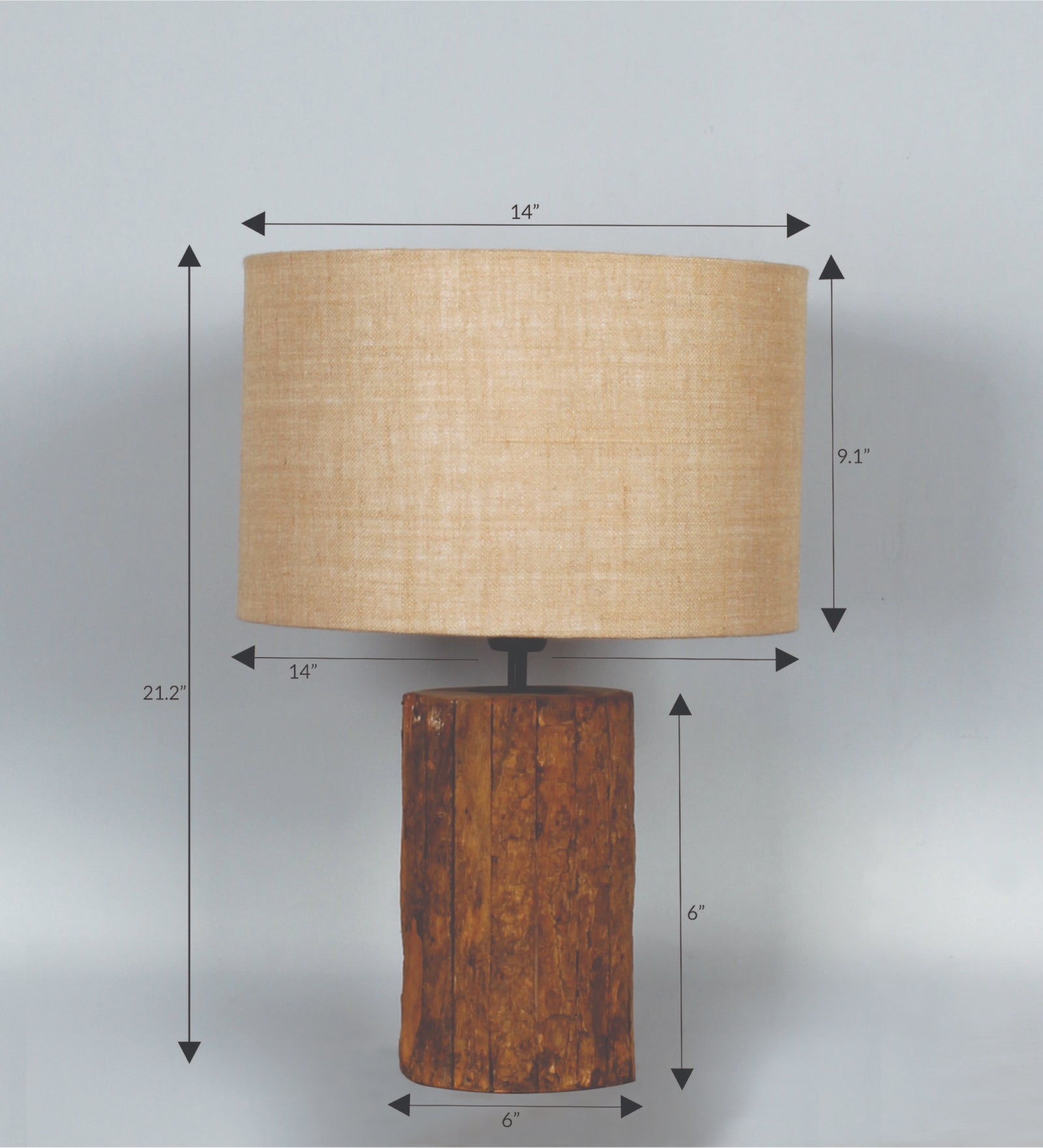 Ujjala Bark Wood Table Lamp With Natural Jute Shade