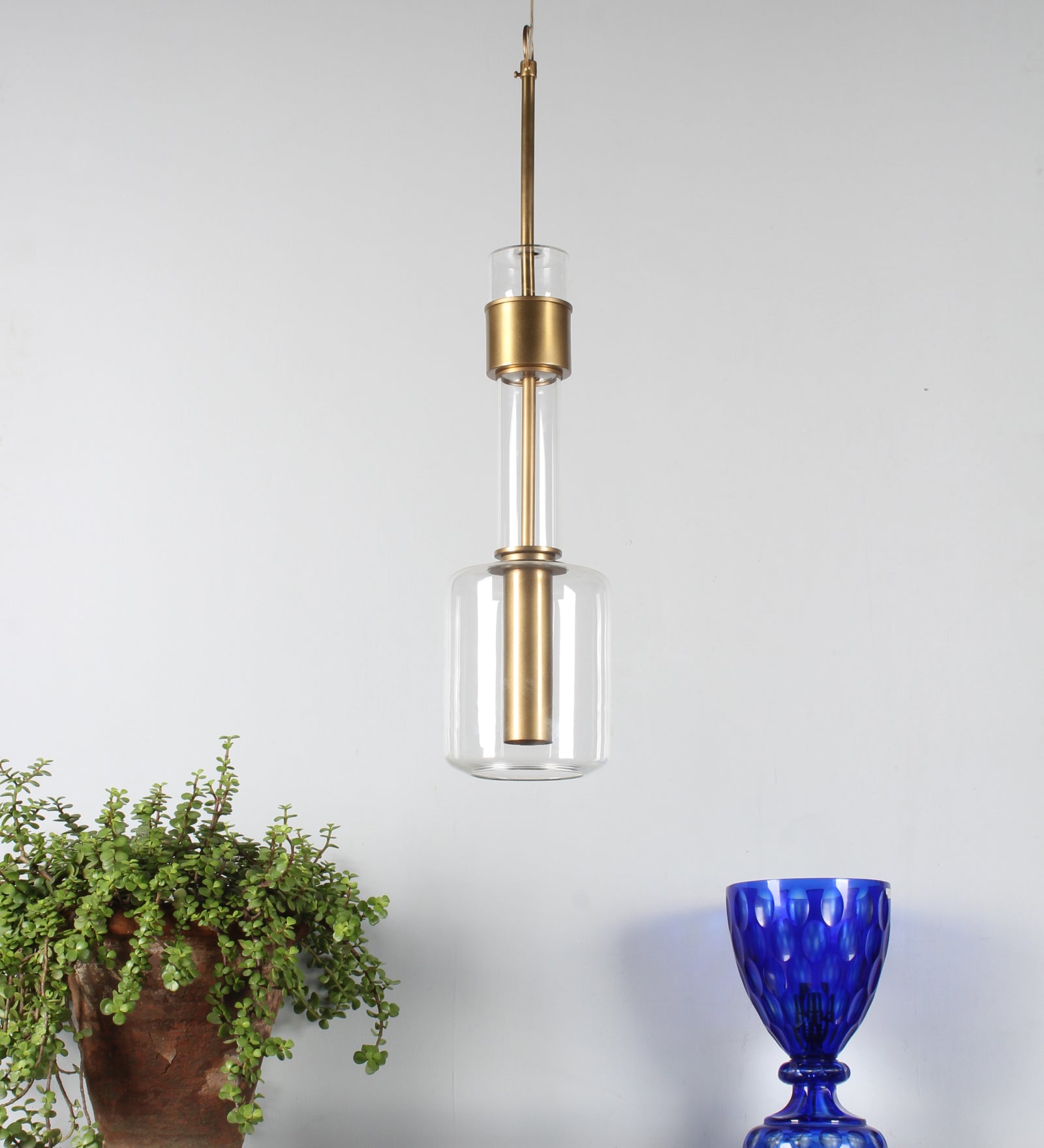 Glass & Metal Antique Brass Hanging Light