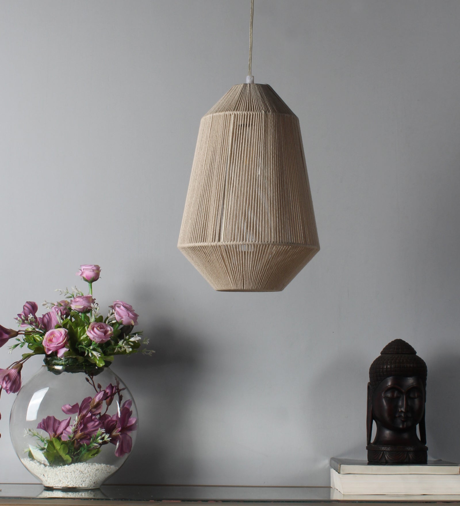 Off White Thread Dome Hanging Light