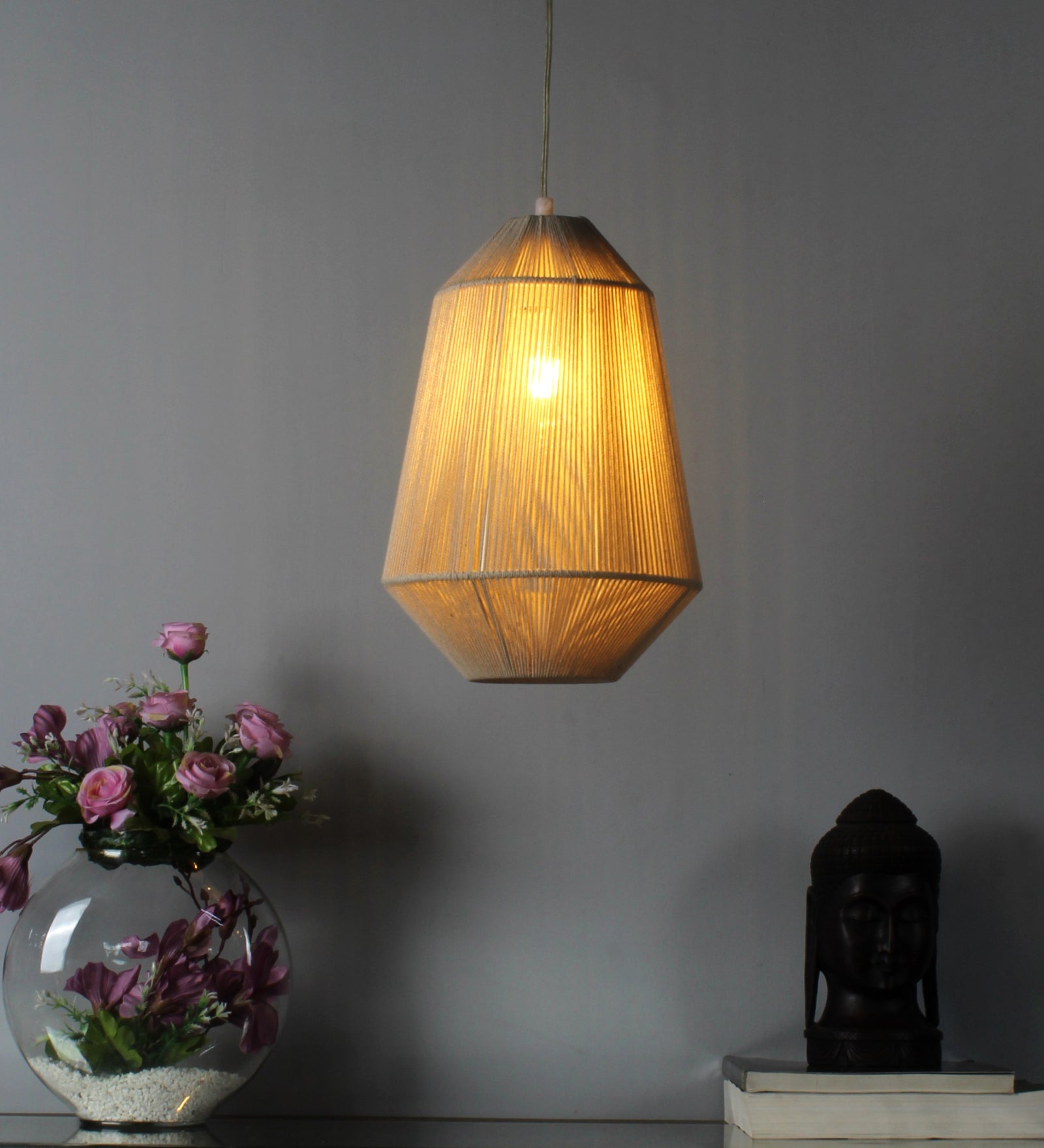 Off White Thread Dome Hanging Light