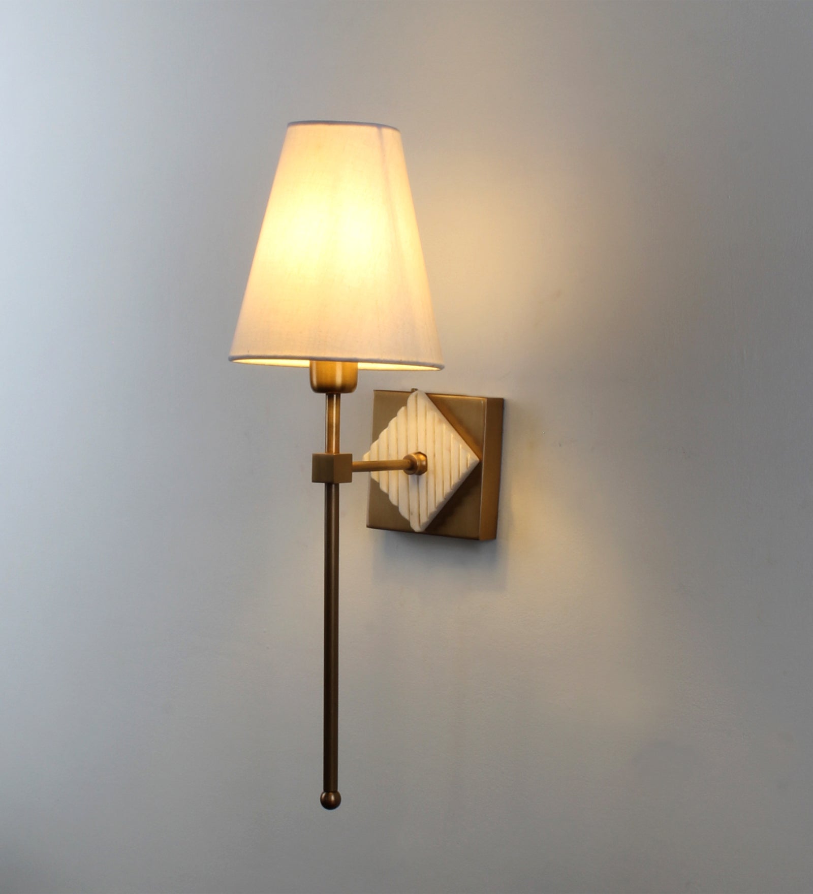 Metal & Marble Up wall light with fabric Lampshade