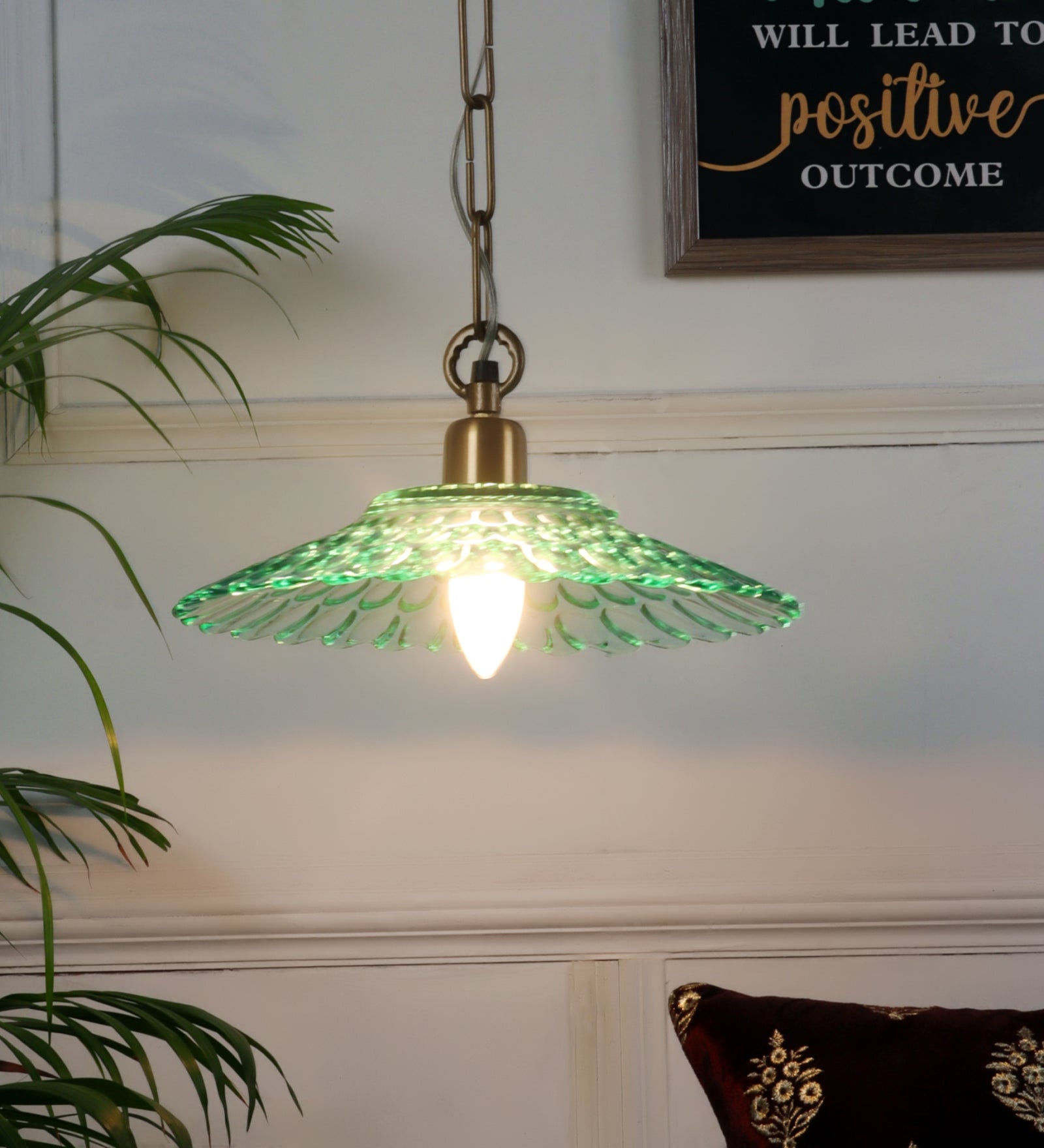 Hanging Ceiling Light Green Glass Fixture