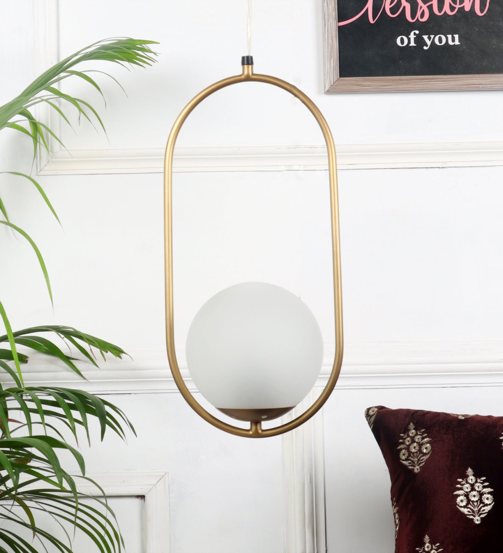 Pendant Light Antique Brass Finish 1 Frosted Glass Globe